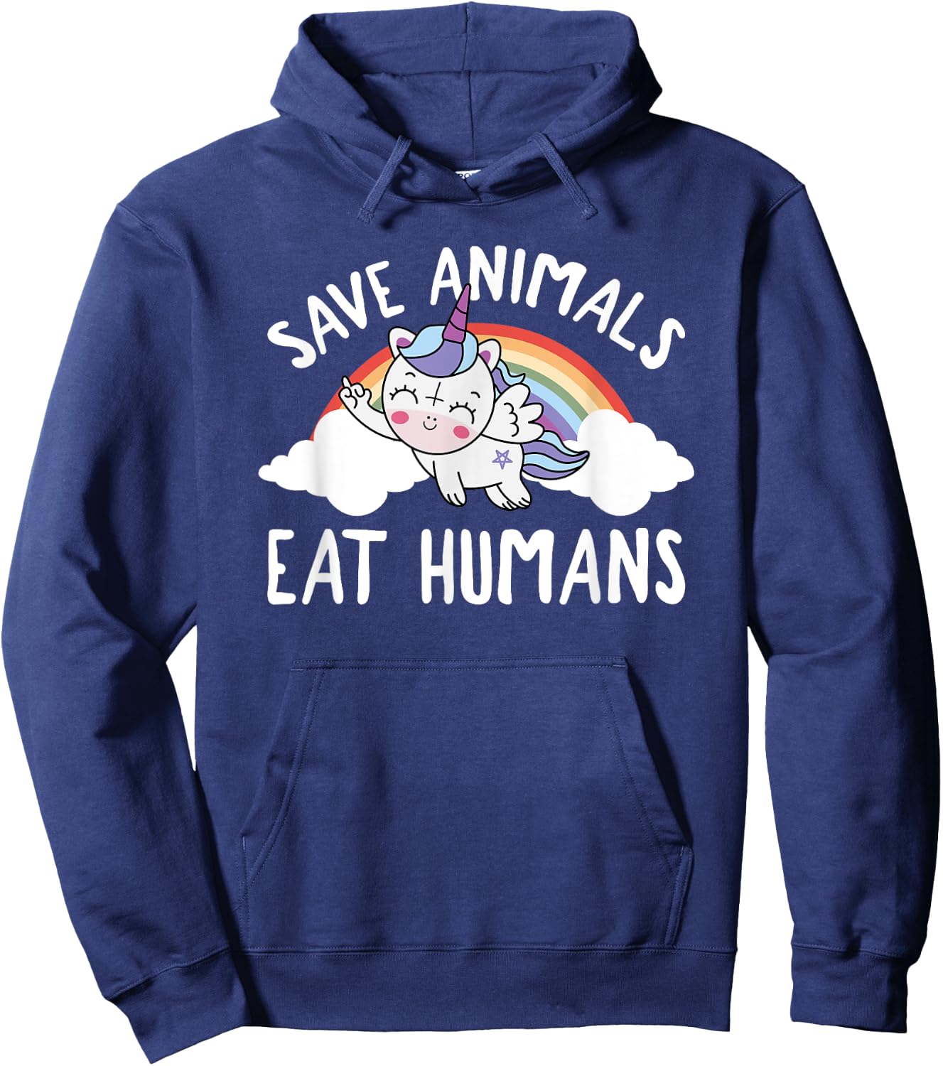 Evil Unicorn Rainbow Save Animals Eat Humans Satanic Vegan Hoodie - Hoodie | Navy