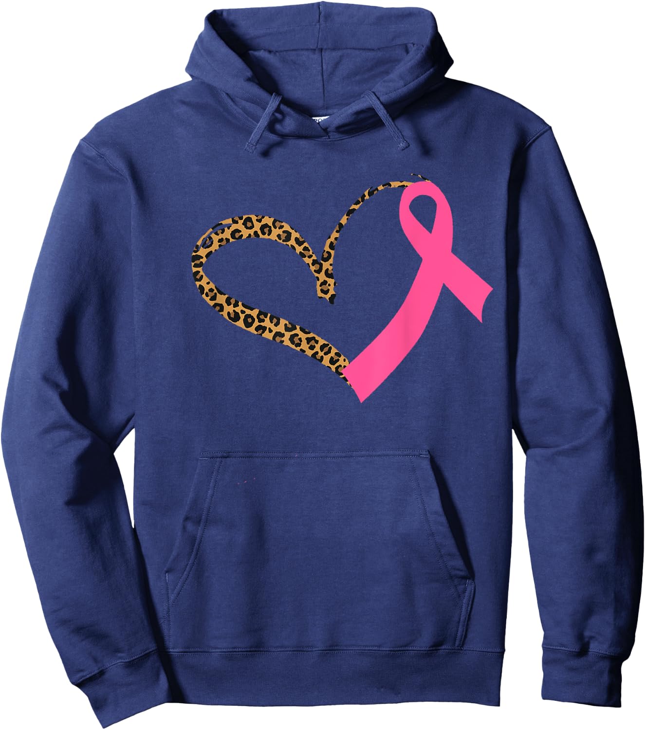 Breast Cancer Awareness Leopard Print Heart Pink Ribbon Mom Hoodie - Hoodie | Navy