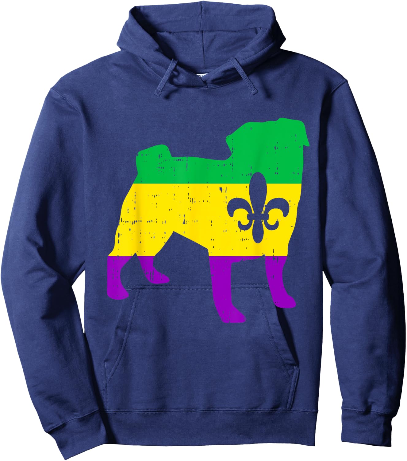 Pug Silhouette Mardi Gras Cute Dog Carnival Masquerade Party Hoodie - Hoodie | Navy