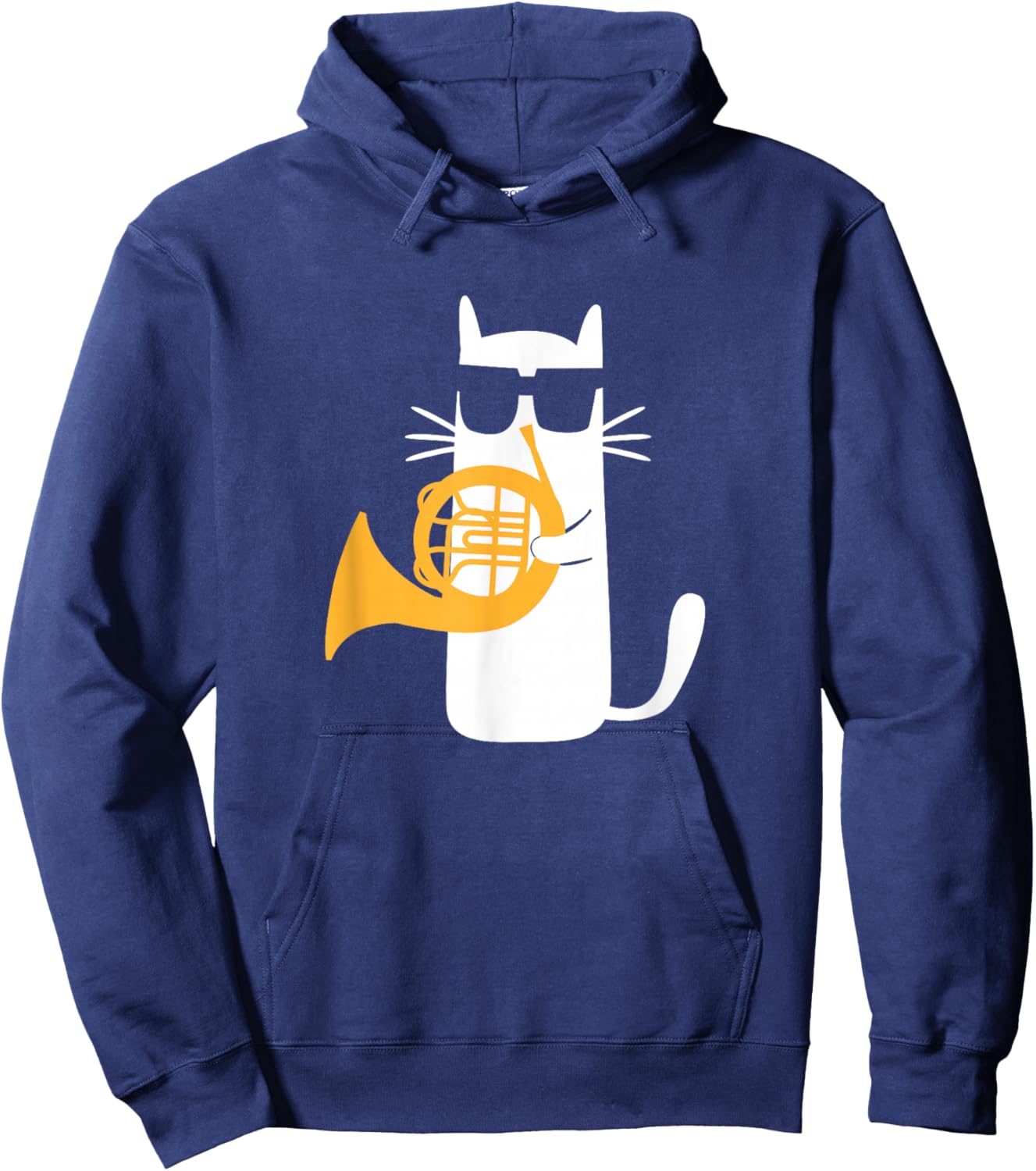 Cat French Horn Funny Cat Lover Hoodie - Hoodie | Navy