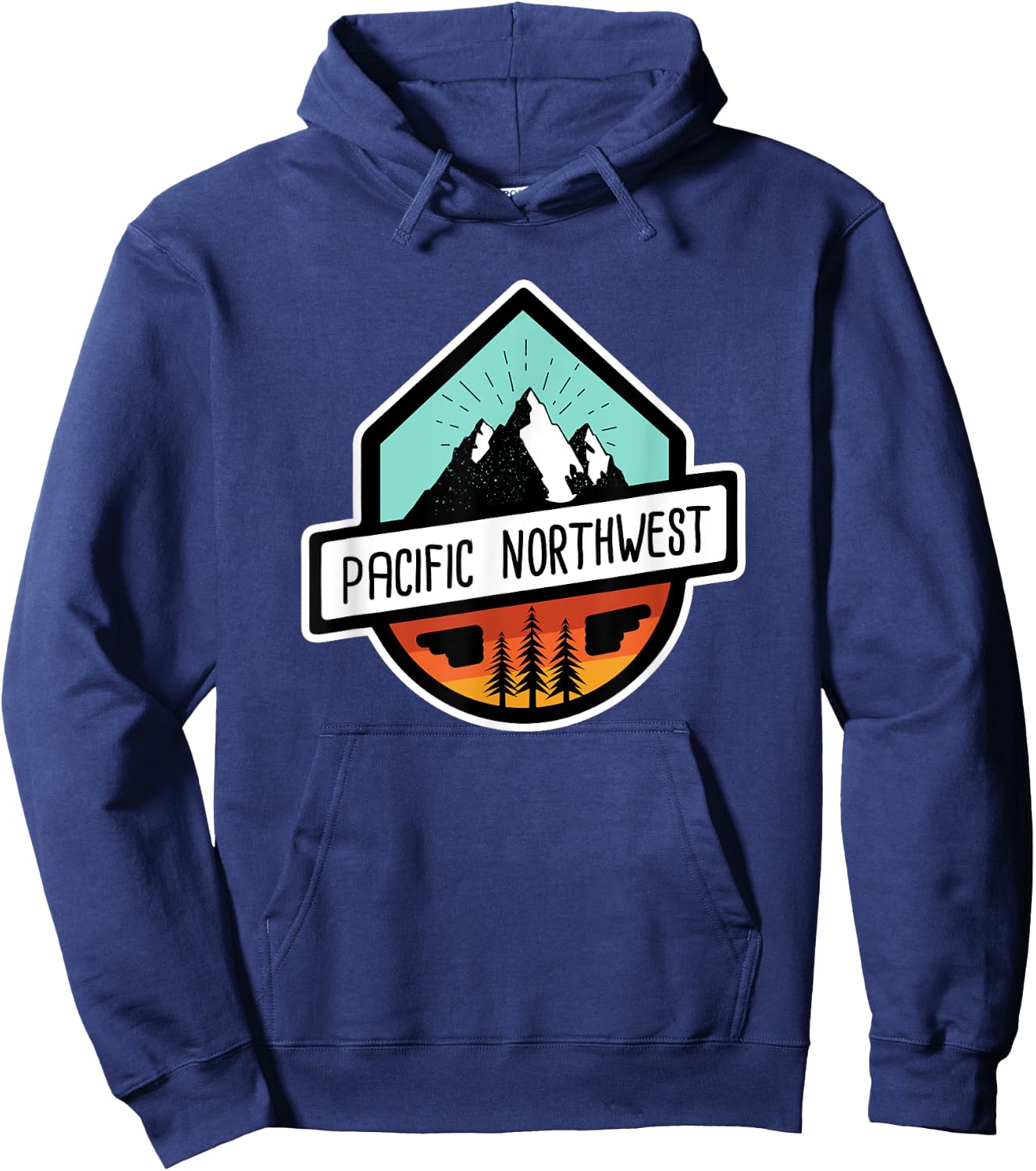 PNW Pacific Northwest Mountain Trees T Shirt Hoodie - Hoodie | Navy