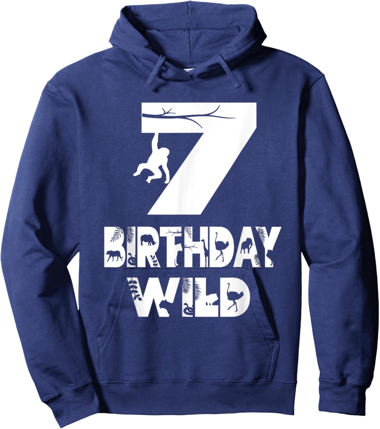 7th Birthday Wild Kid 7 Years Old Zoo Theme Animal Party Hoodie - Hoodie | Navy