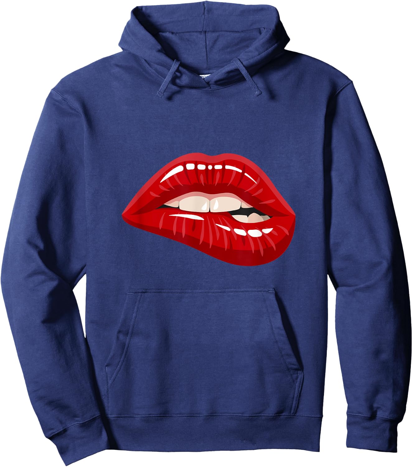 Men's Women's Graphic - Red Biting Lips Short Sleeve Hoodie - Hoodie | Navy