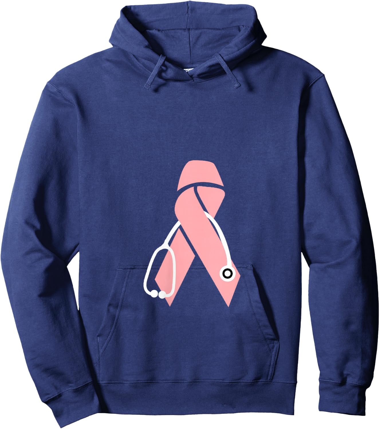 Breast Cancer Awareness Scrub Top Stethoscope Pink Ribbon V-Neck Hoodie - Hoodie | Navy
