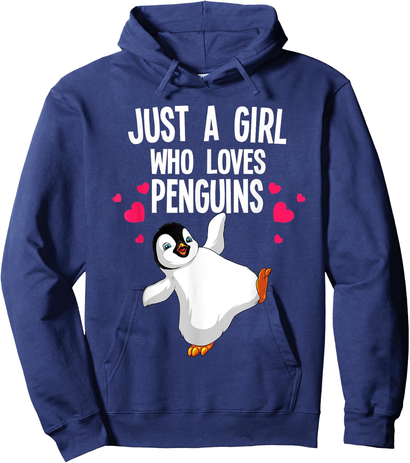 Funny Penguin Design Girls Kids Aquatic Bird Lover Hoodie - Hoodie | Navy