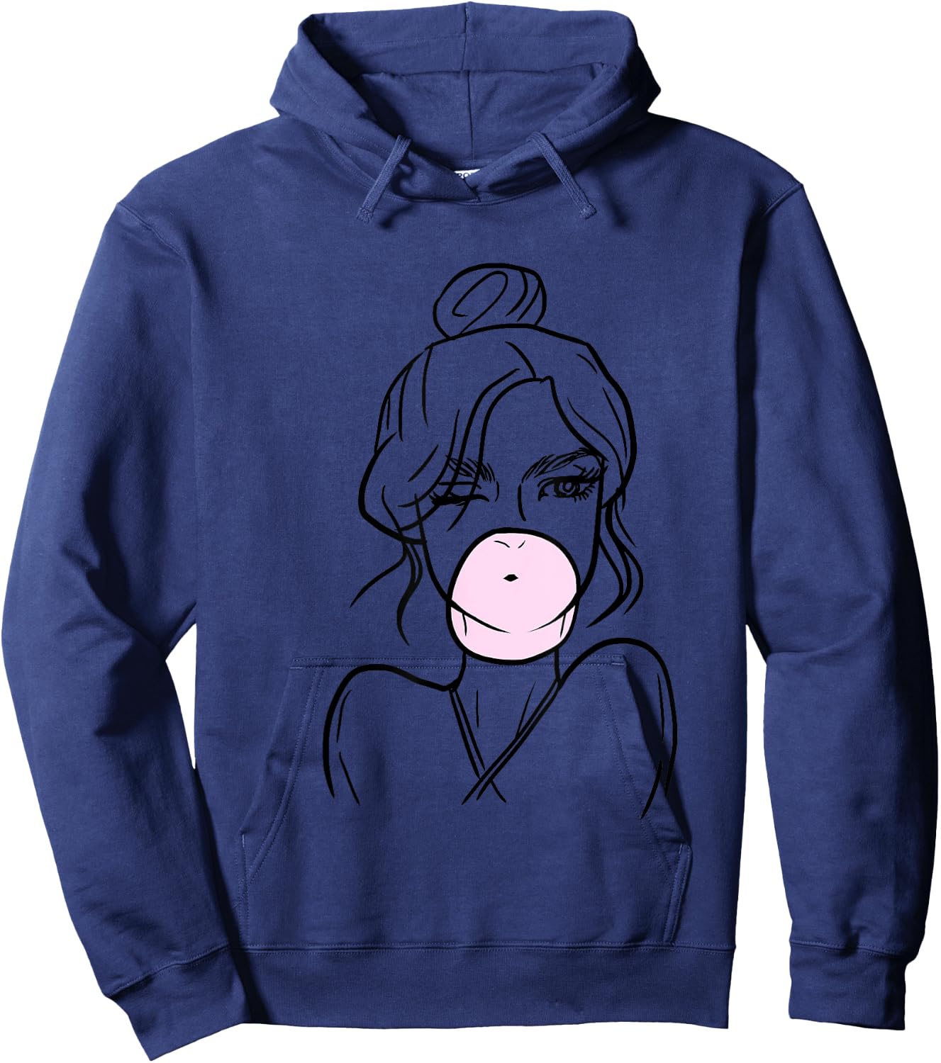 Bubblegum Girl Outline Cute Minimal Art Design Teens Gift Hoodie - Hoodie | Navy
