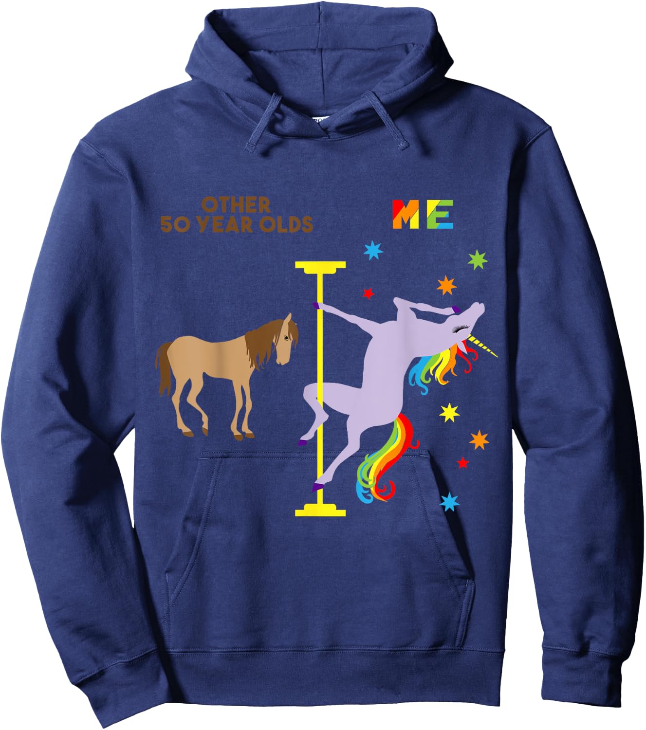 Funny 50th Birthday Gift Rainbow Unicorn 50 Years Old Hoodie - Hoodie | Navy