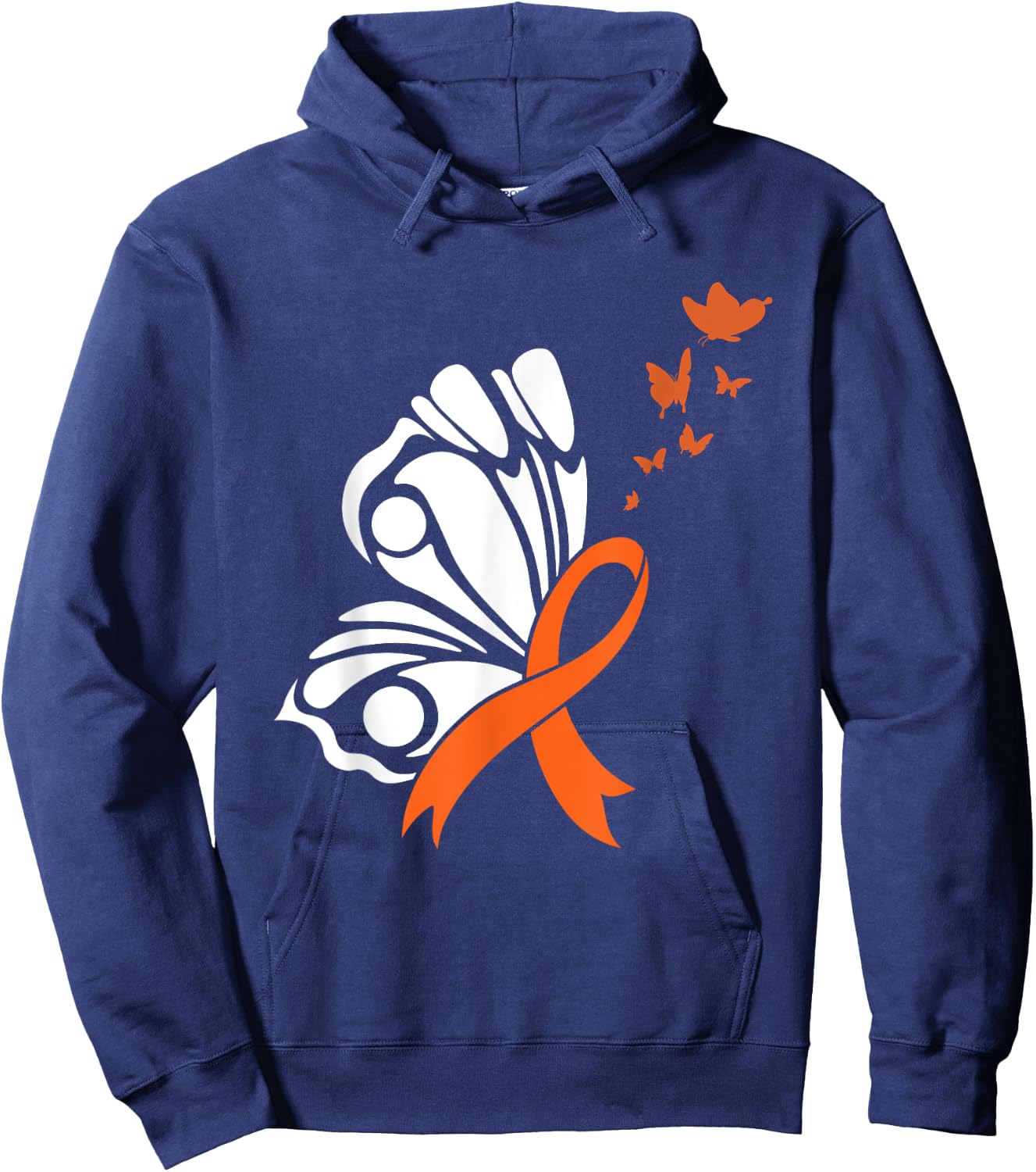 Butterfly Blood Cancer Awareness Leukemia Orange Ribbon Hope Hoodie - Hoodie | Navy