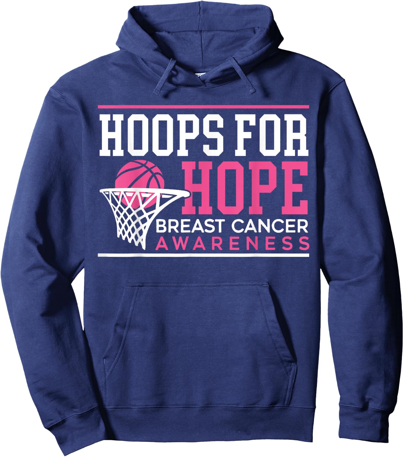 Hoops For Hope Basketball Player Breast Cancer Awareness Hoodie - Hoodie | Navy