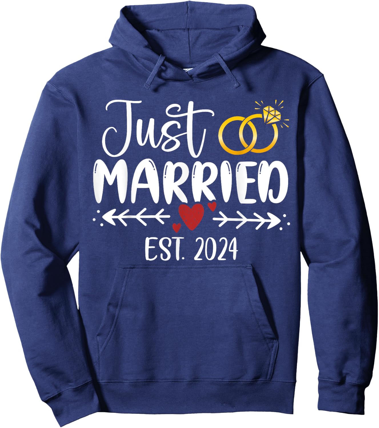 Just Married 2024 Couple Newlywed Bride And Groom Wedding Hoodie - Hoodie | Navy