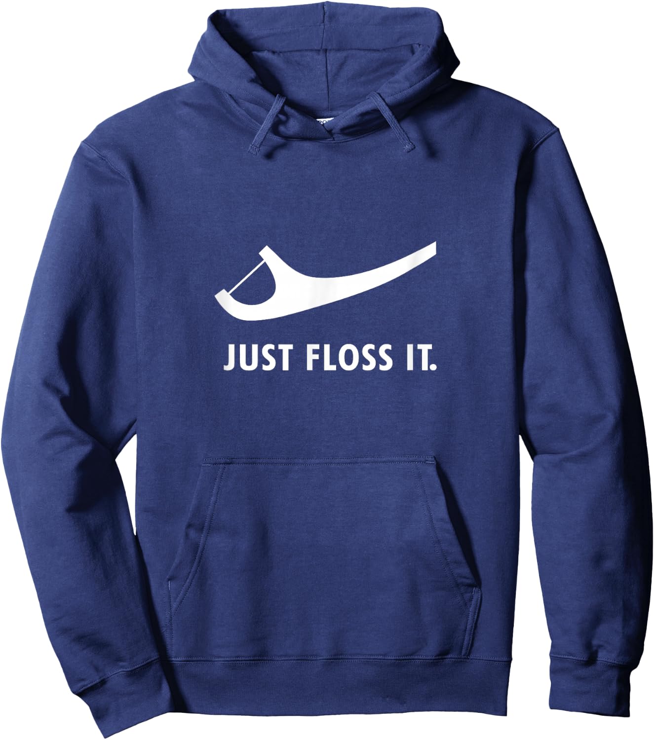Funny Dentistry Gifts Just Floss It -Adults Black Small Modern Letter Print T Back Short Sleeve Cotton Polyester Hoodie - Hoodie | Navy