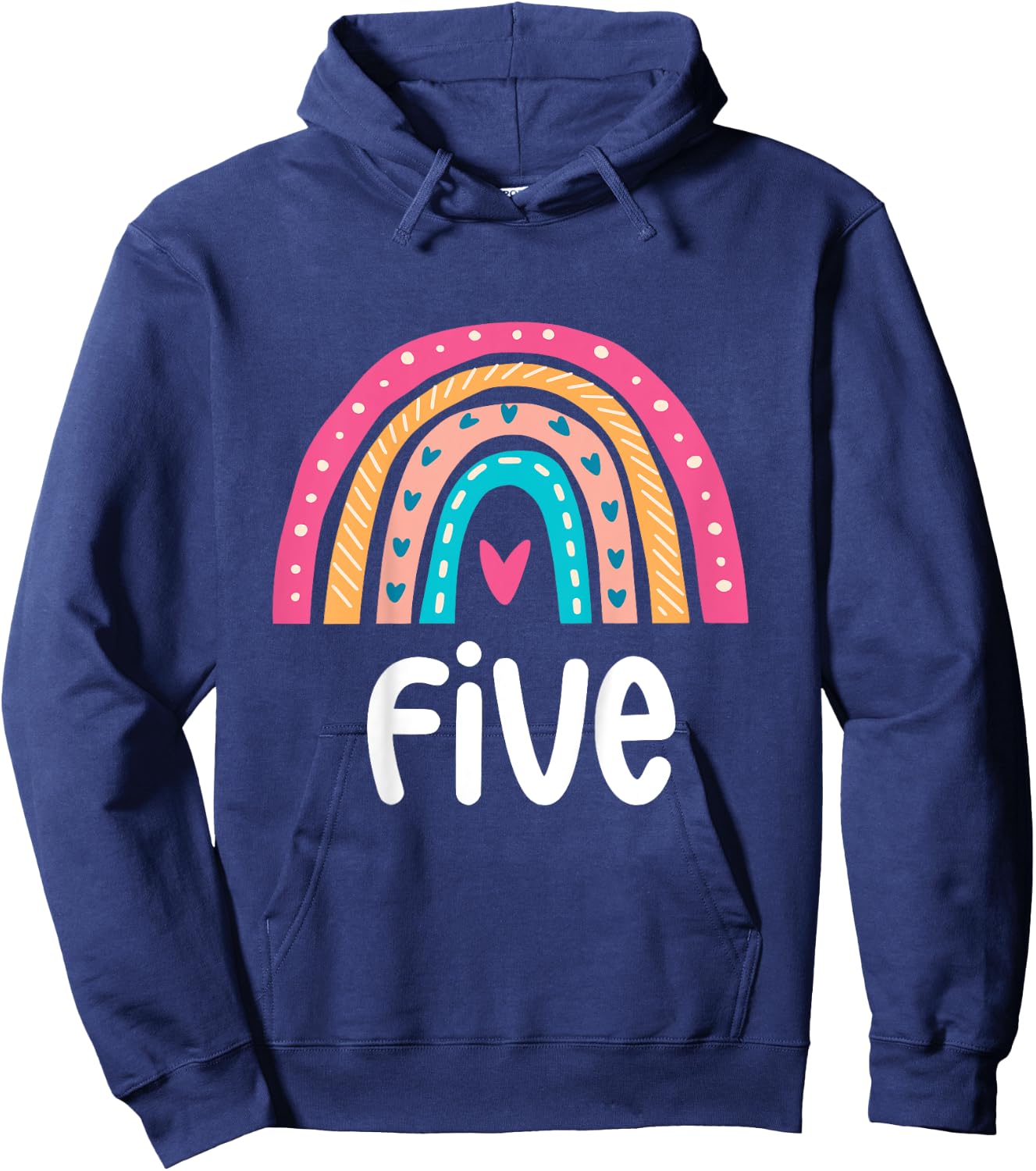Girls 5th Birthday Shirt Rainbow Five - 5 Year Old Birthday Hoodie - Hoodie | Navy