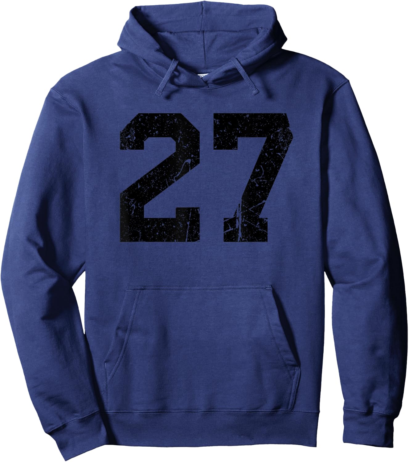 Number #27 Sport Black Distressed Varsity Number Hoodie - Hoodie | Navy