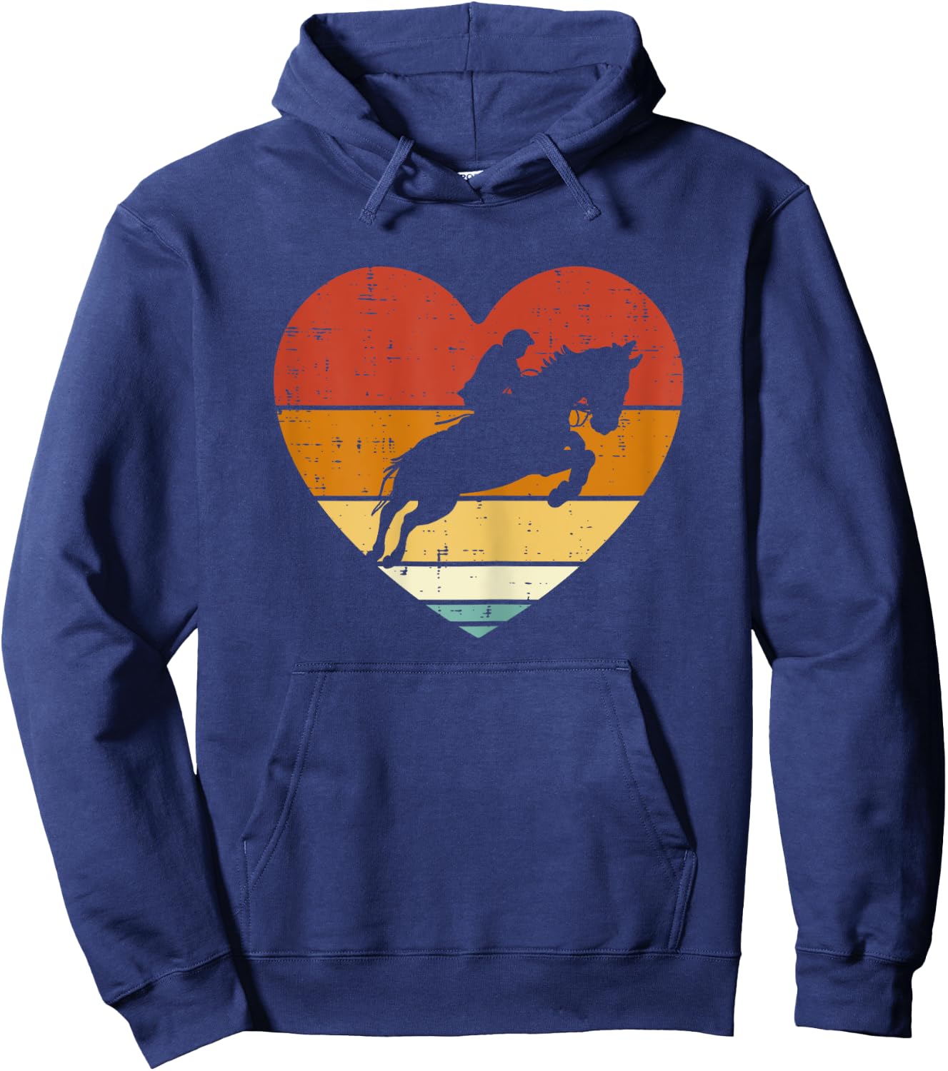 Equestrian Horse Jump Heart Sunset Retro Women Kids Girls Hoodie - Hoodie | Navy