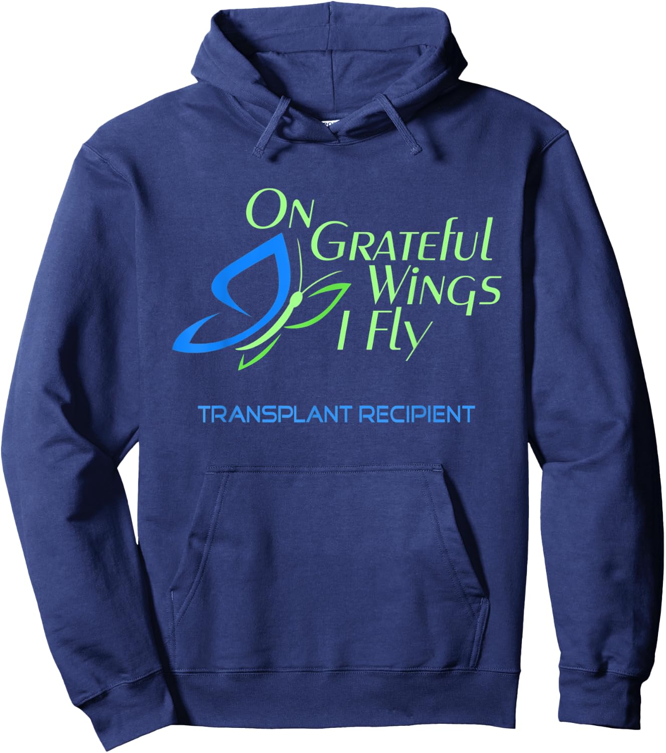 On Grateful Wings I Fly (Butterfly) - Transplant Recipient Hoodie - Hoodie | Navy