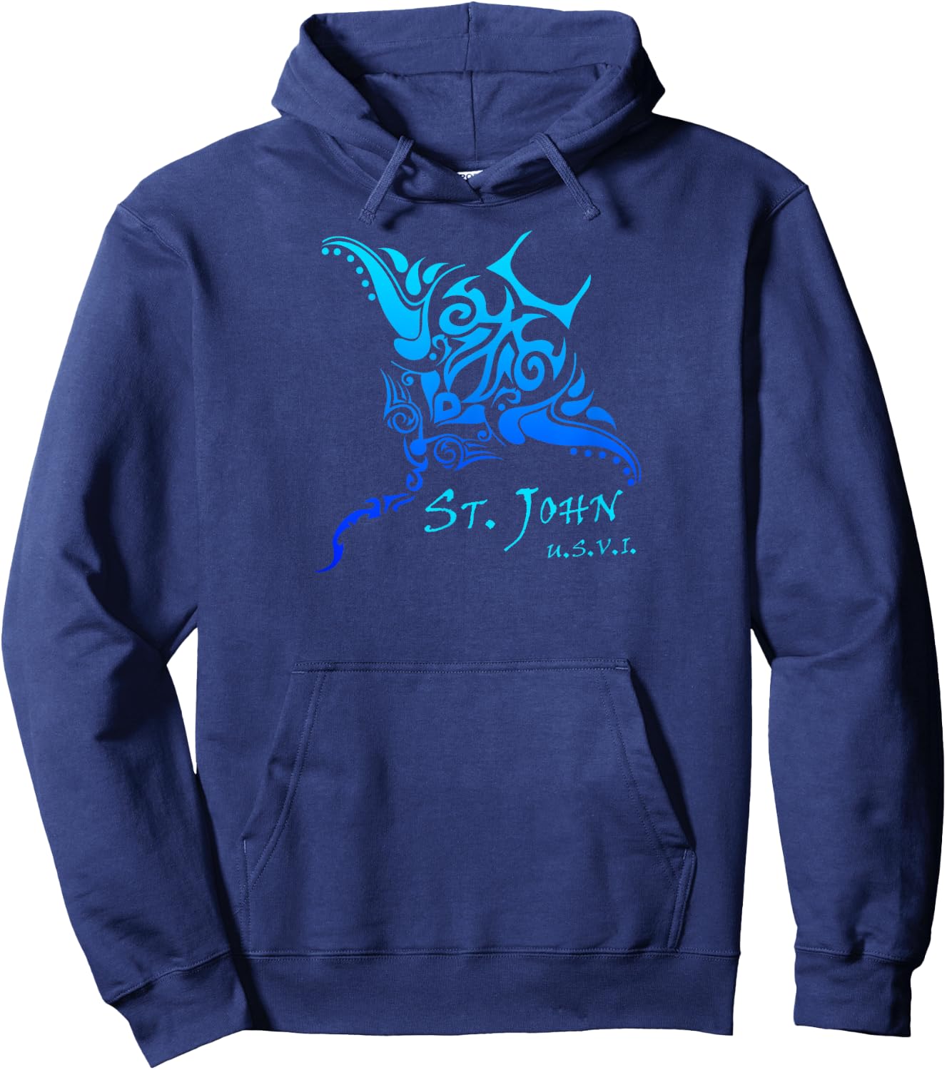 St. John, USVI Vintage Tribal Manta Ray Vacation Hoodie - Hoodie | Navy