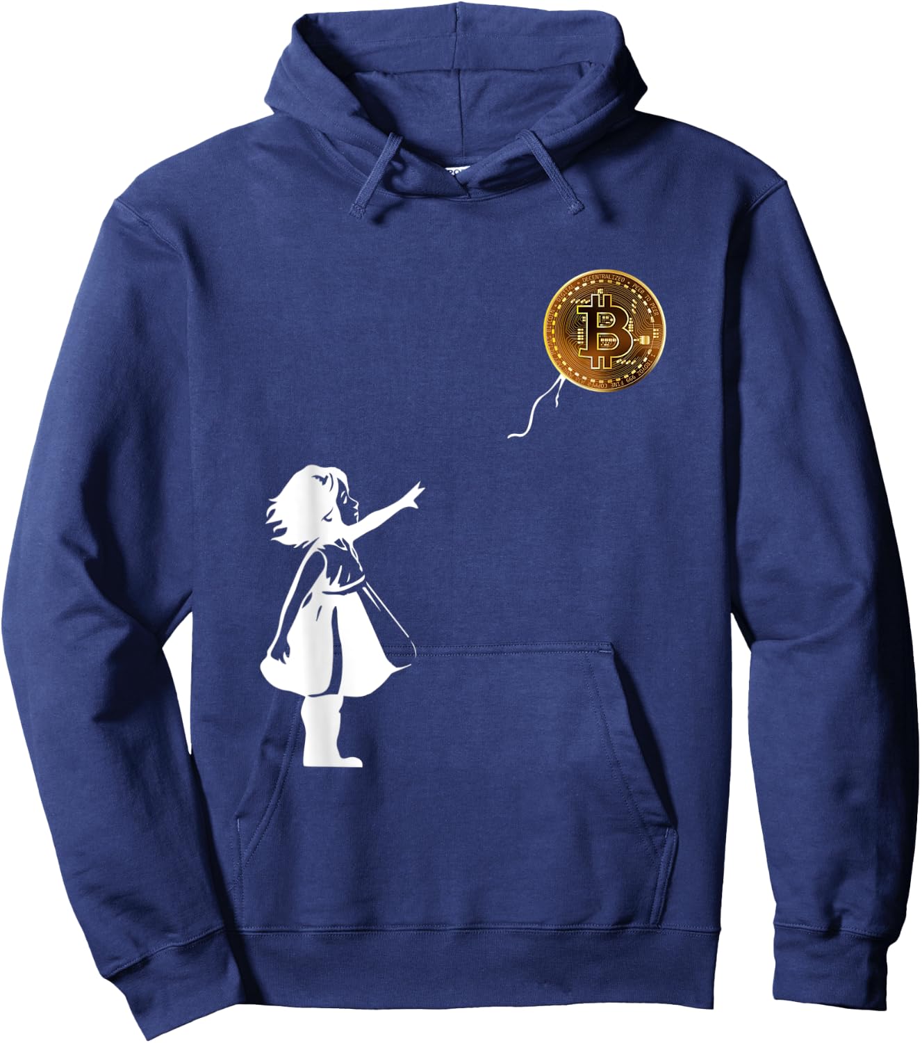 Bitcoin Balloon Girl Chasing A Fying Bitcoin Balloon Hoodie - Hoodie | Navy