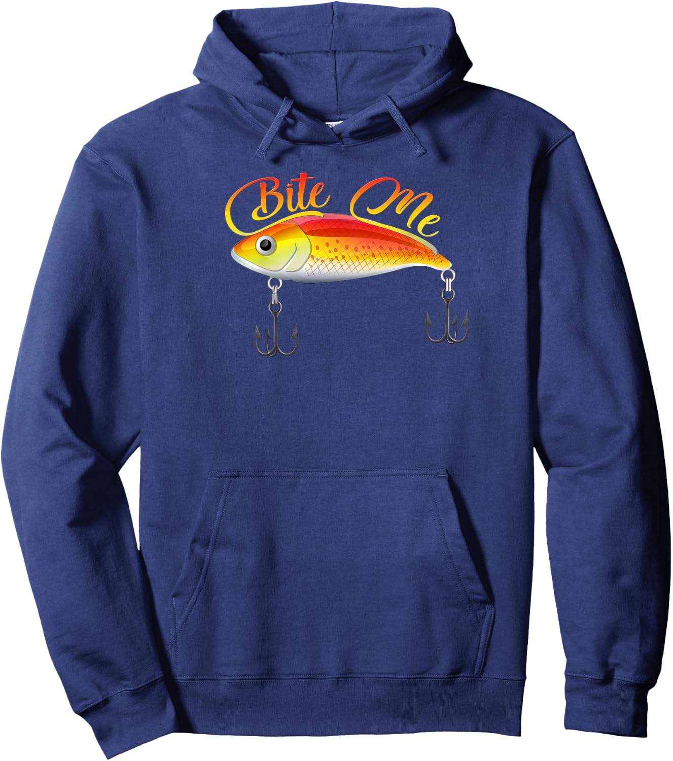 Bite Me Funny Fishing Lure Print On Back Of Shirt Hoodie - Hoodie | Navy