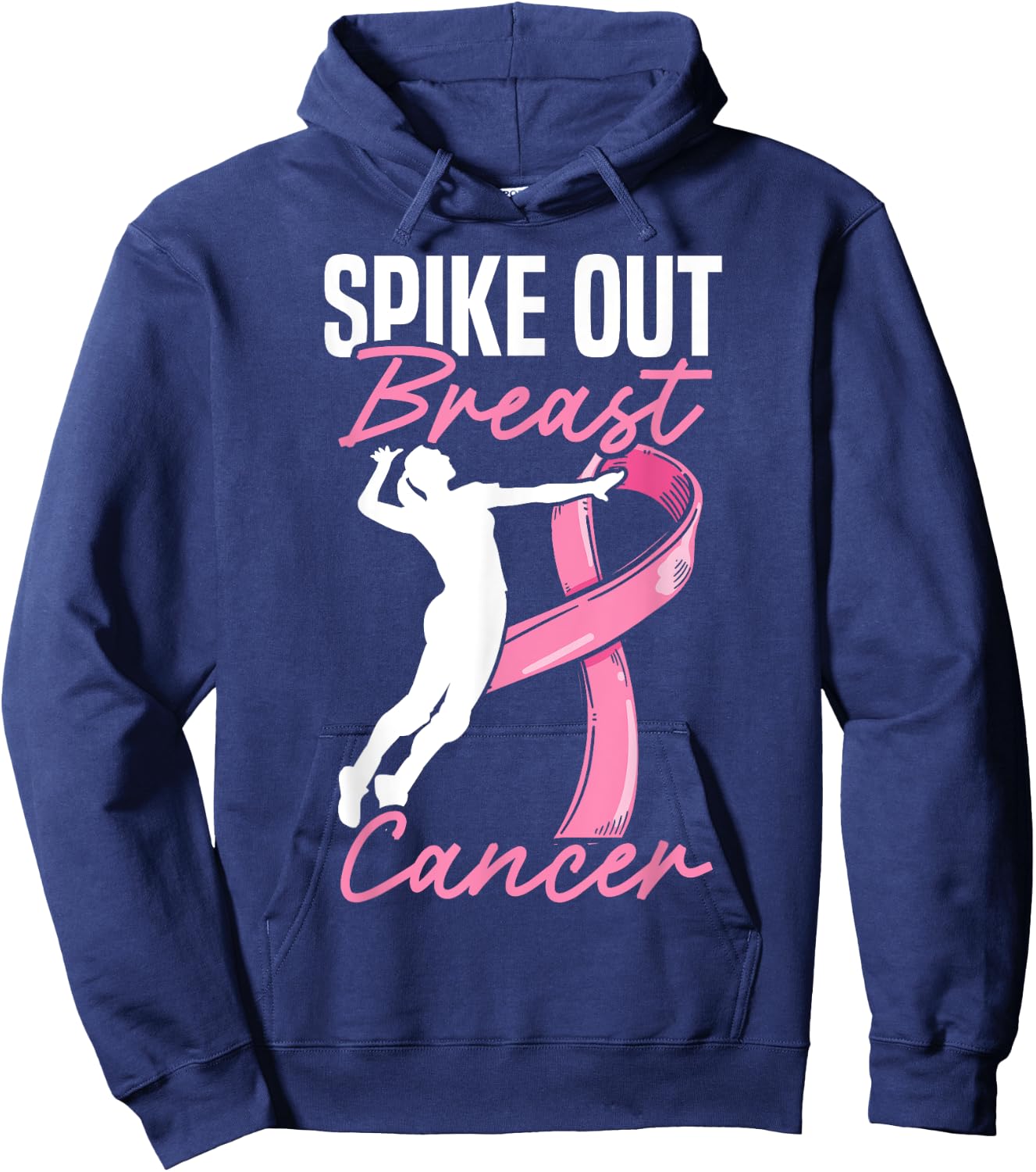Spike Out Breast Cancer Volleyball Breast Cancer Awareness Hoodie - Hoodie | Navy