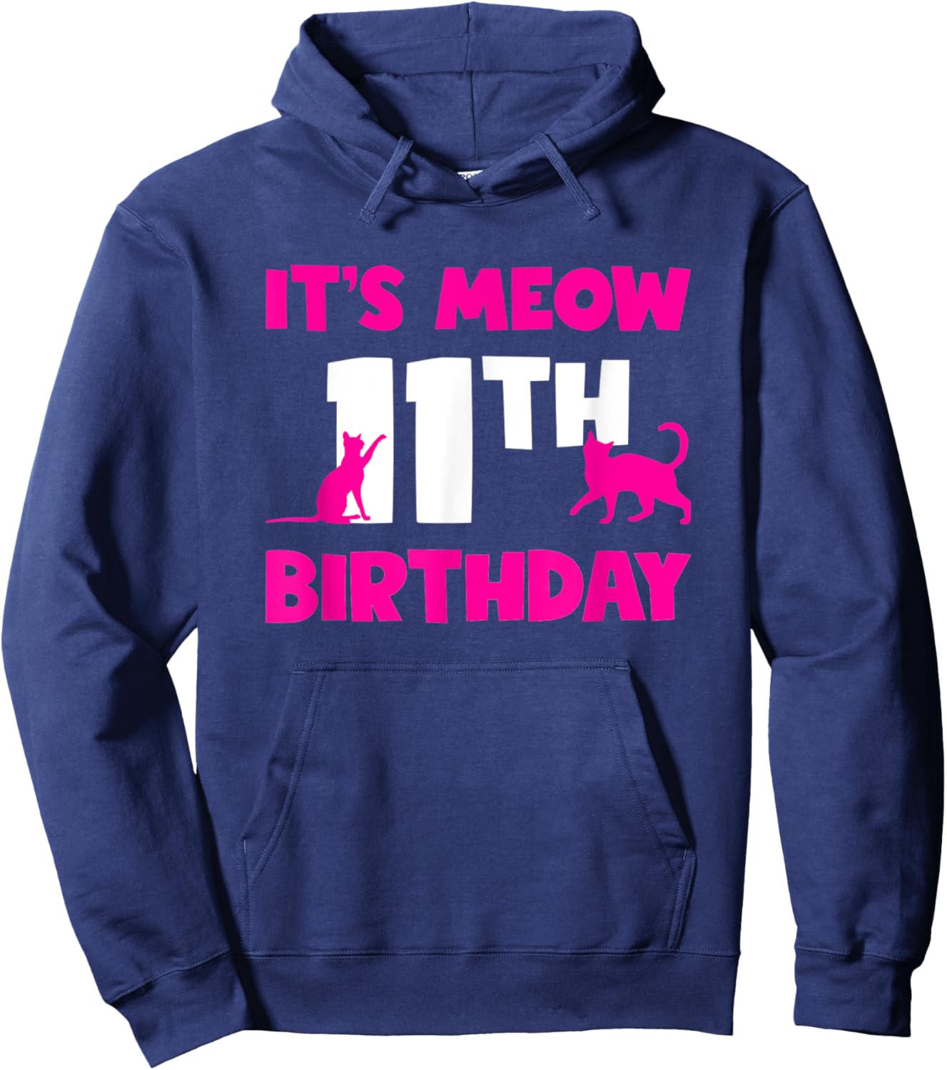 Cat Birthday Party It's Meow 11th Birthday 11 Year Old Girl Hoodie - Hoodie | Navy