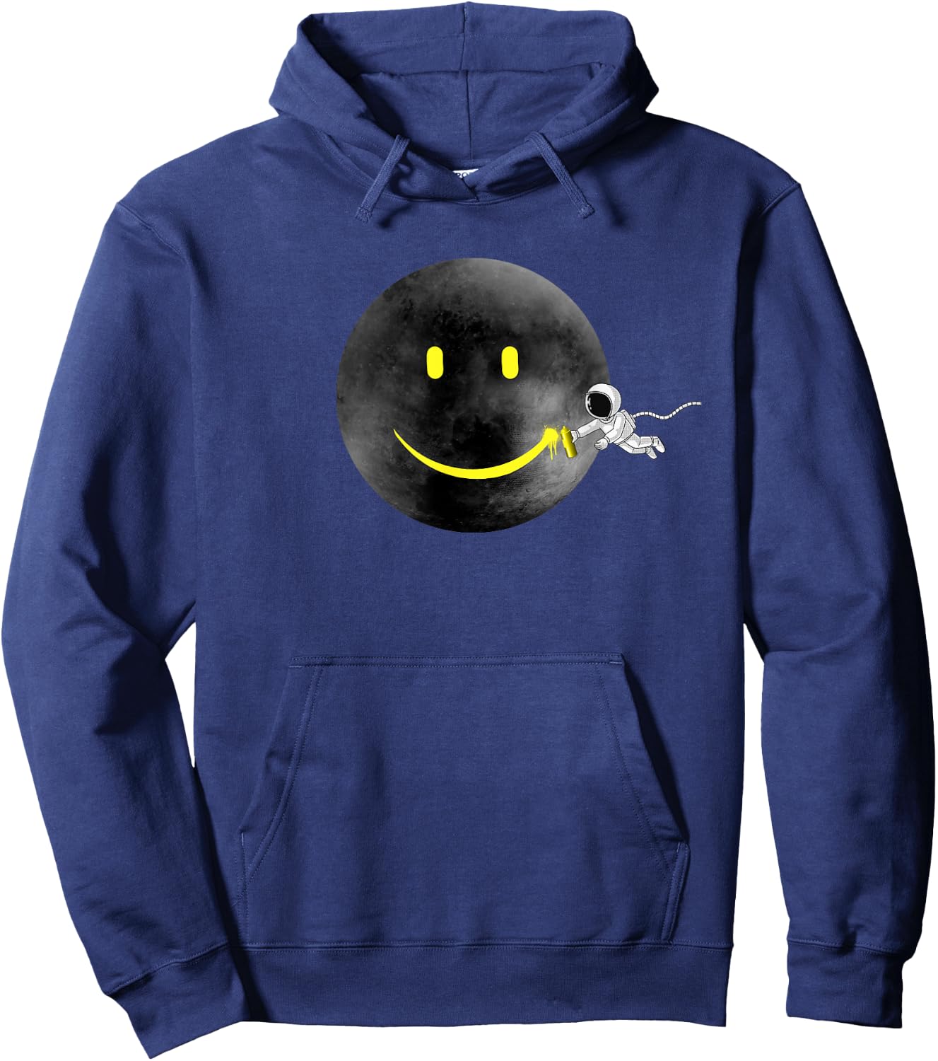 Happy Moon | Astronaut & Happy Face | Dark Black Gray Moon Hoodie - Hoodie | Navy
