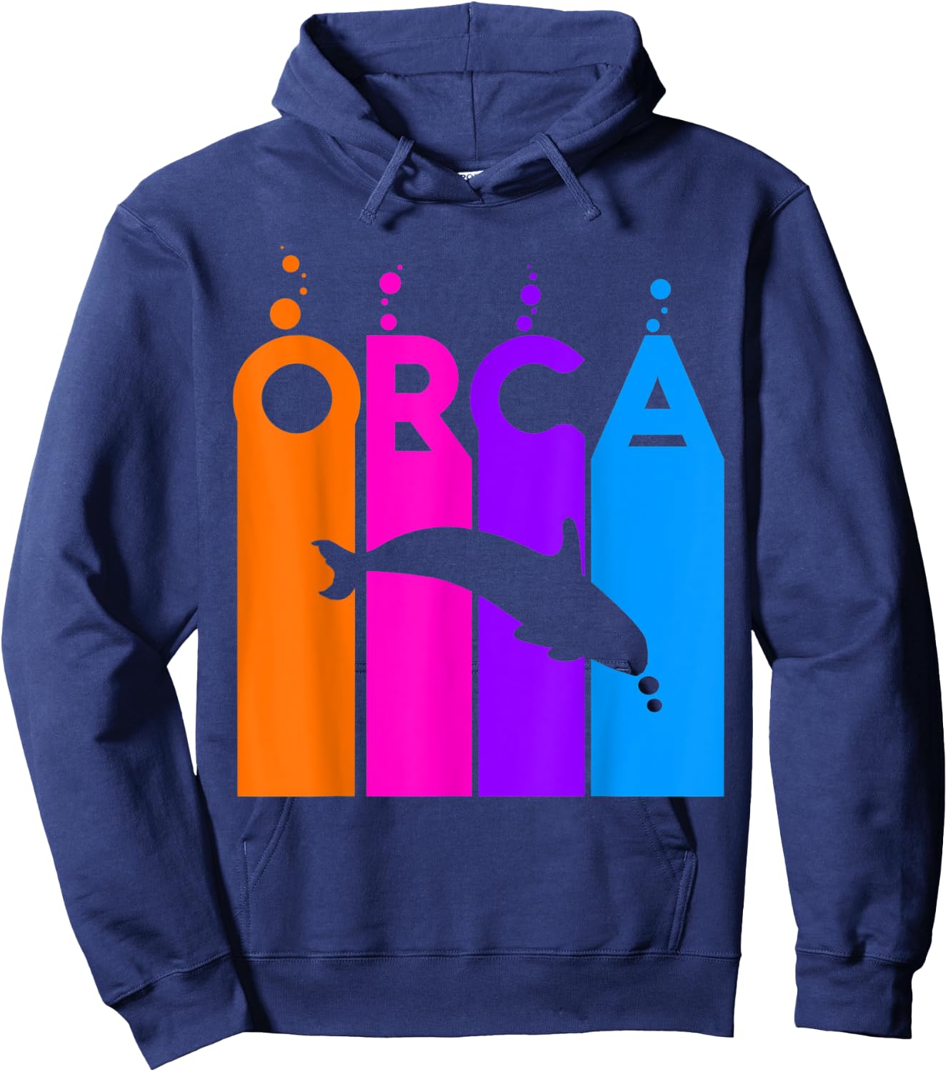 Orca Animal Rainbow Bubble with Silhouette Hoodie - Hoodie | Navy