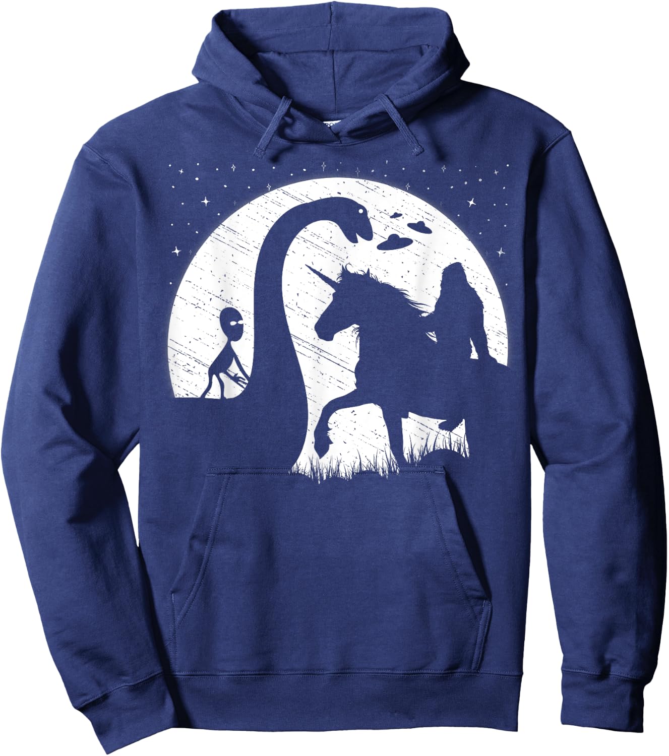 Funny Alien Riding Loch Ness Monster Nessie Bigfoot Unicorn Hoodie - Hoodie | Navy