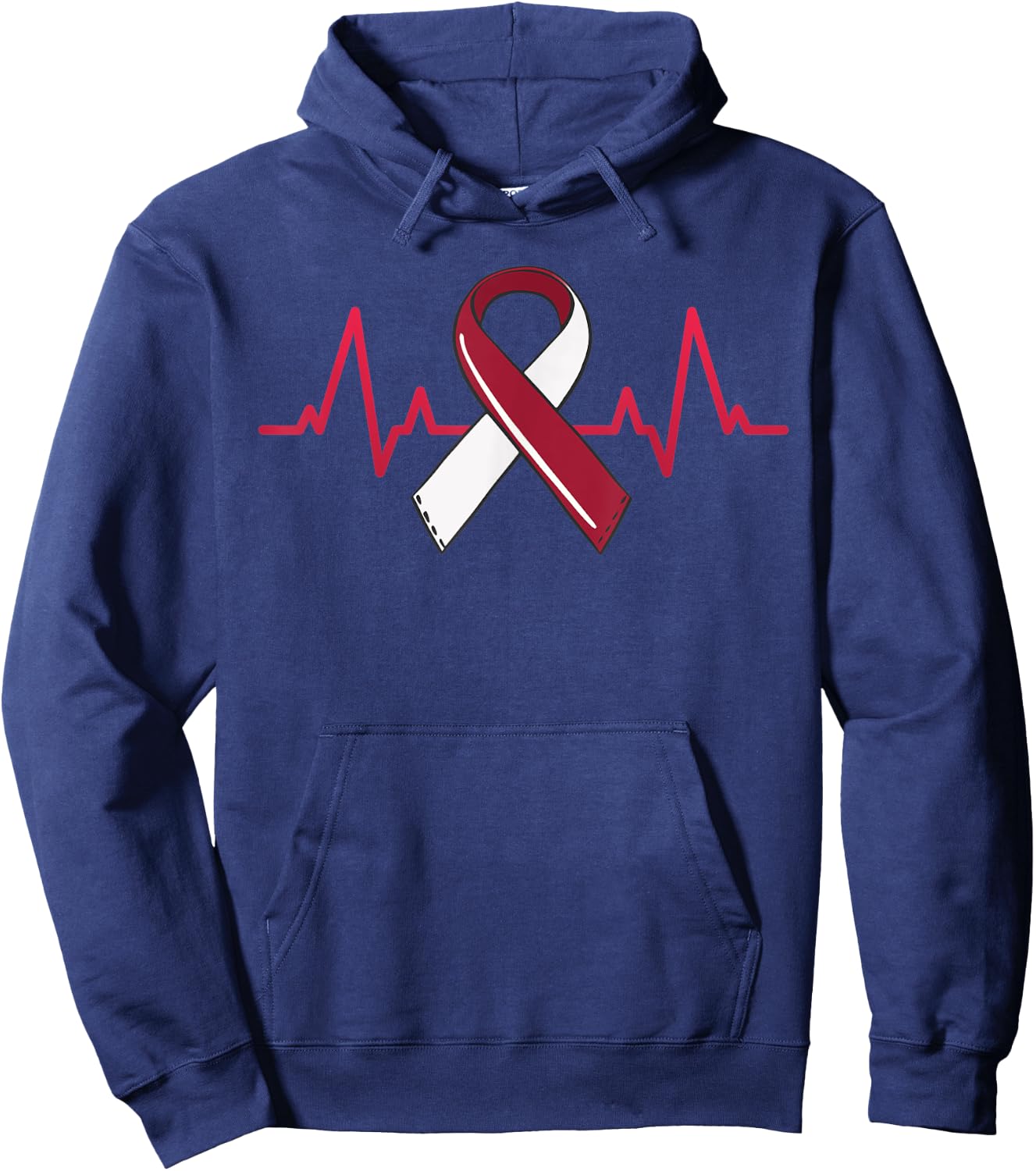Oral Head And Neck Cancer Heartbeat Throat Burgundy Ribbon Hoodie - Hoodie | Navy
