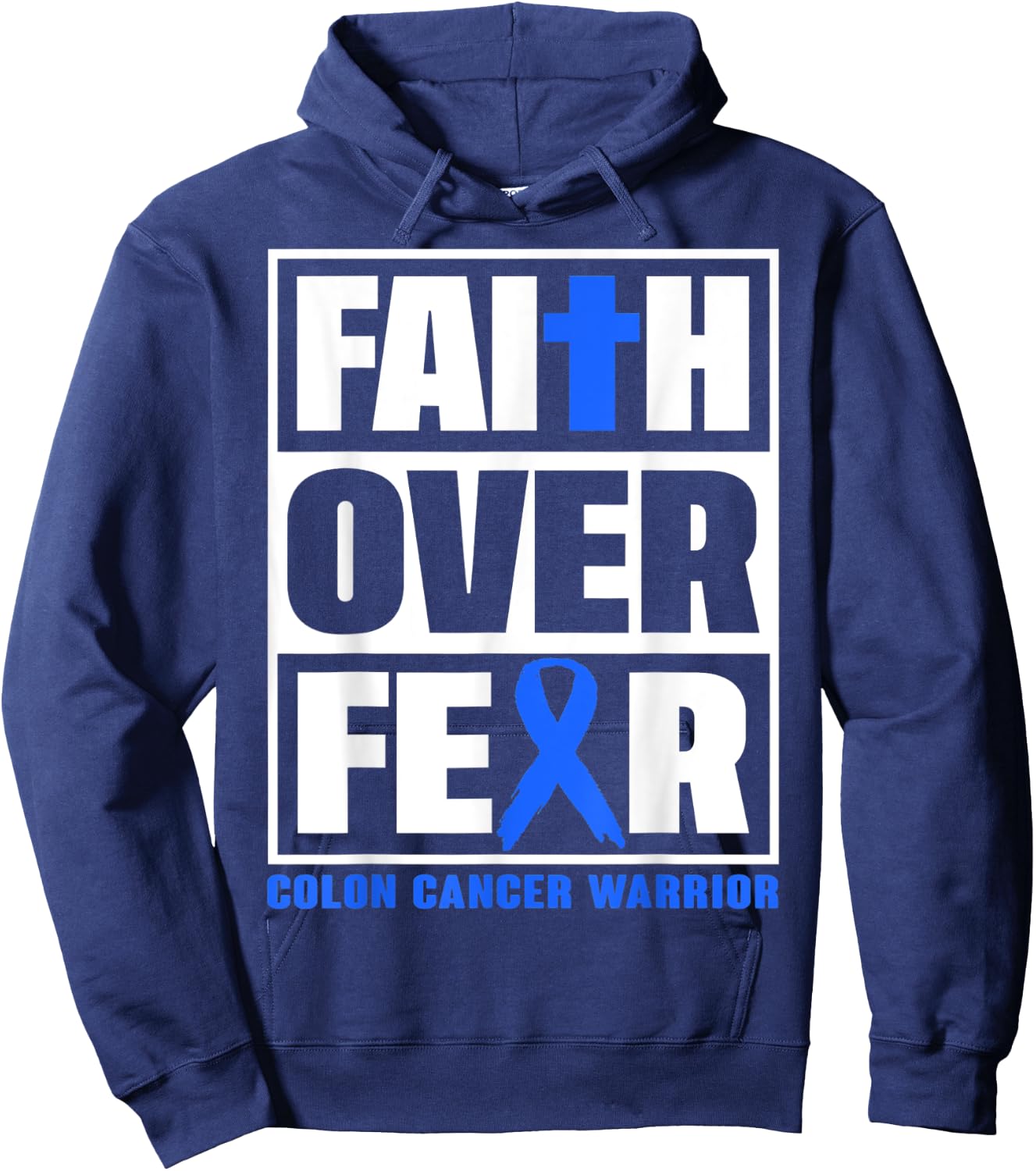 Faith Colon Cancer Awareness Over Fear Christian Hoodie - Hoodie | Navy
