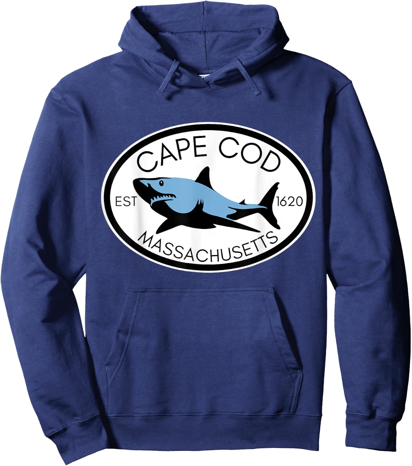 Cape Cod Massachusetts Fishing Shark Fish Beach Boating Hoodie - Hoodie | Navy