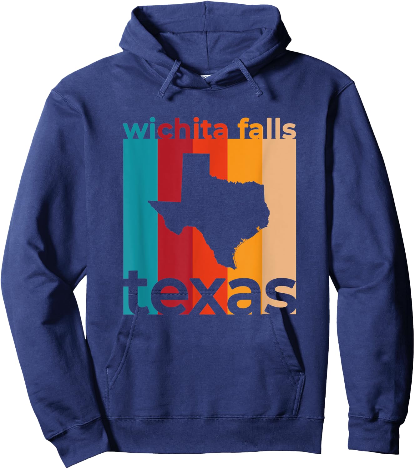 Wichita Falls Texas Vintage TX Retro Repeat Cutout Hoodie - Hoodie | Navy