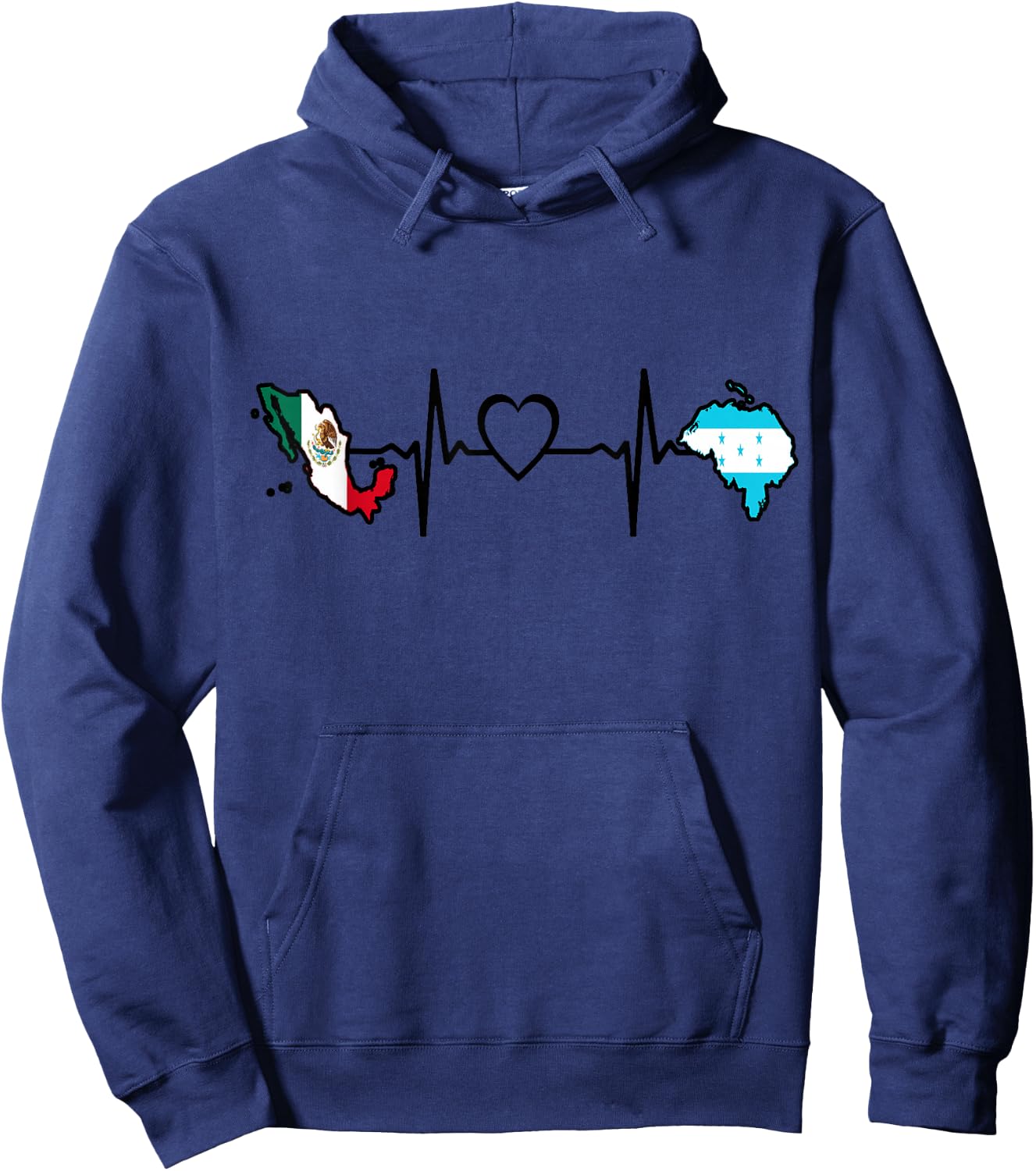 Mexico Honduras Flag - Mexican Honduran Heartbeat Hoodie - Hoodie | Navy