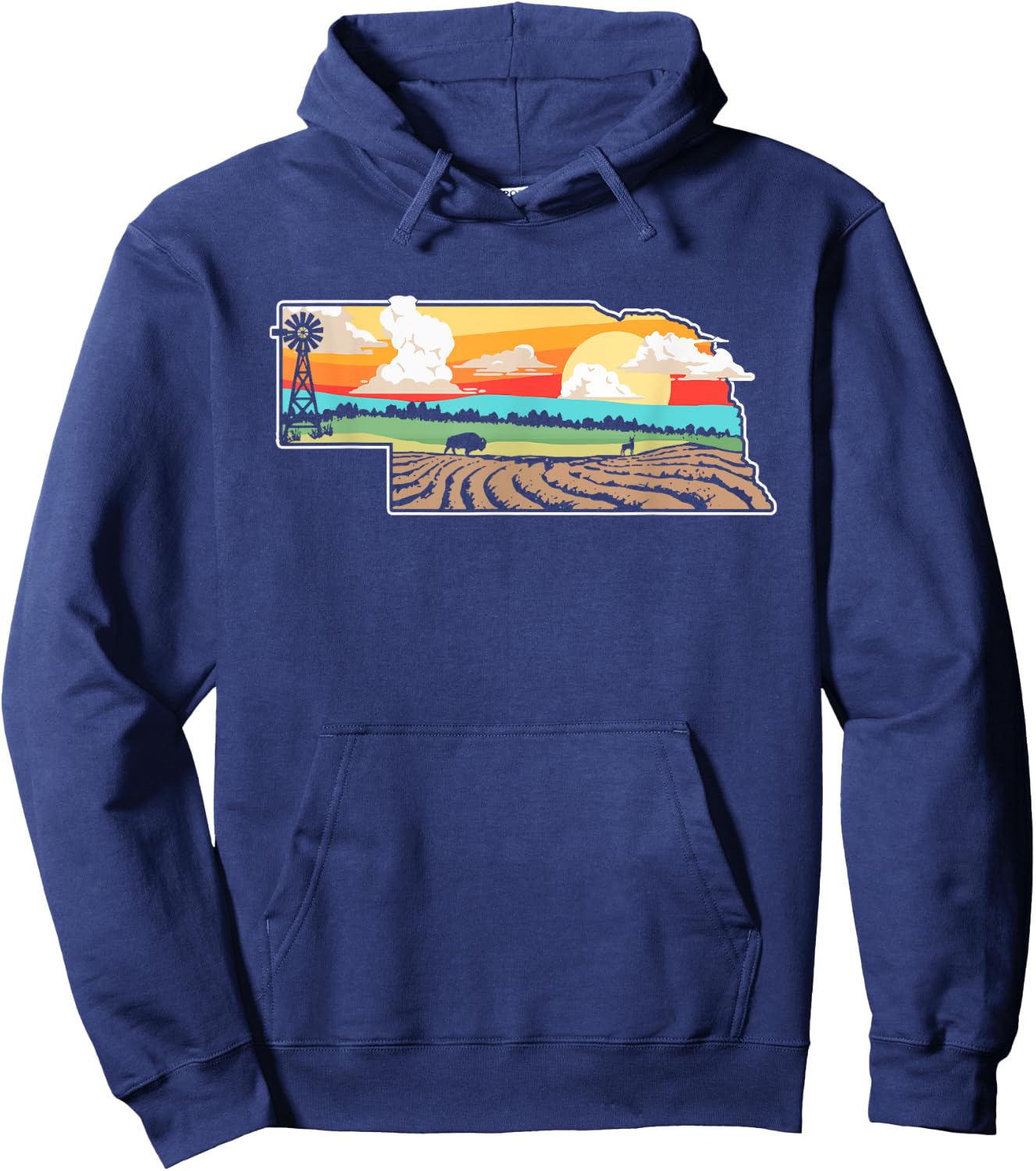 State of Nebraska Pride Outdoor & Nature Artistic Graphic Hoodie - Hoodie | Navy
