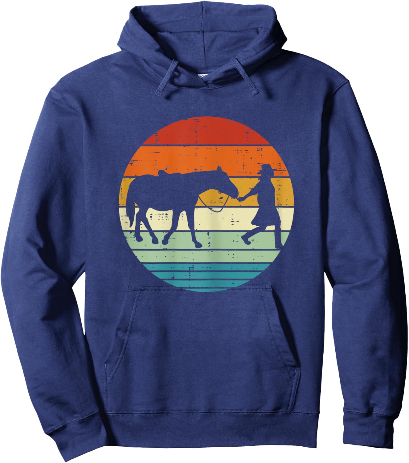 Horse And Girl Silhouette Sunset Retro Cowgirl Equestrian Hoodie - Hoodie | Navy