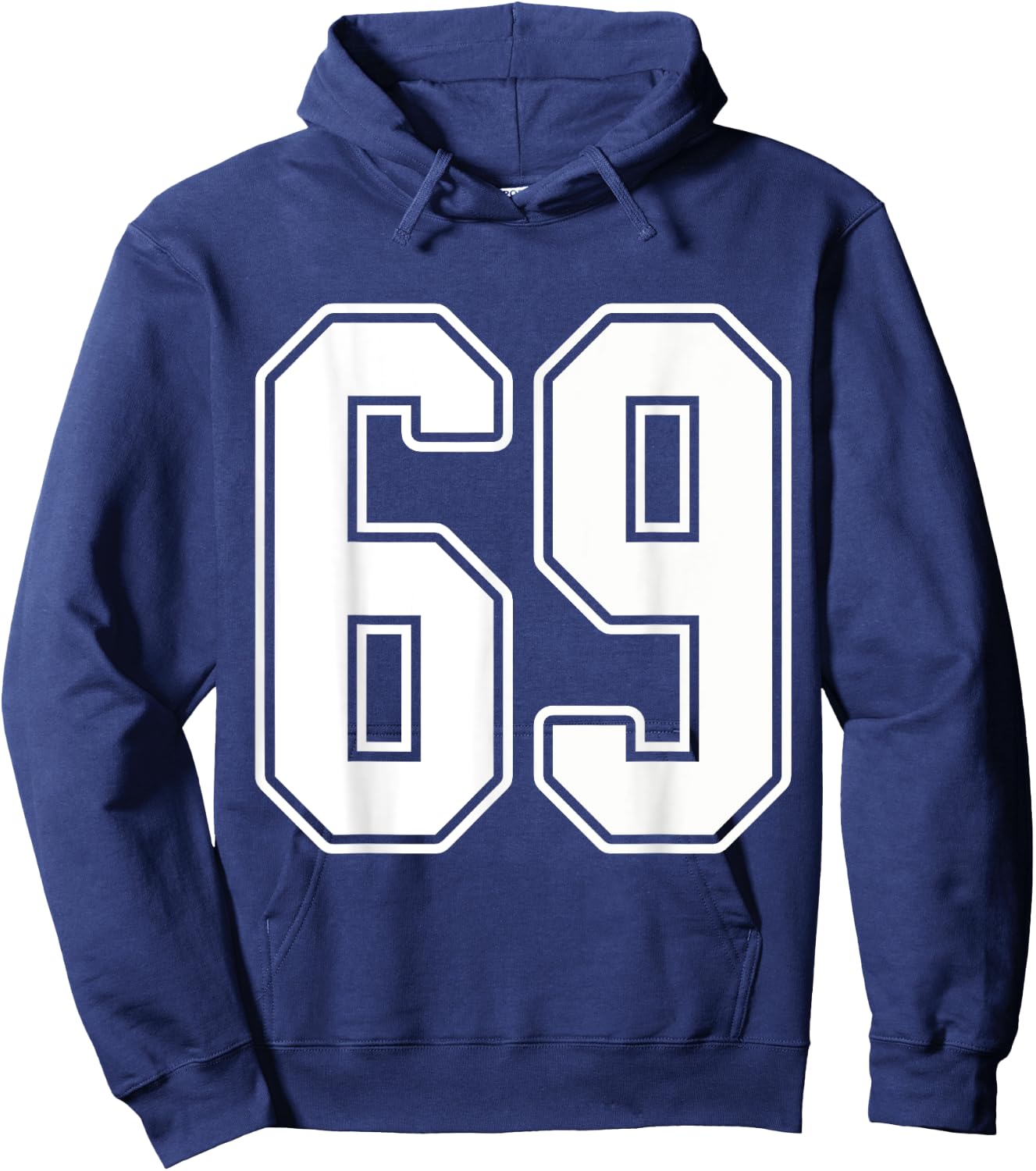 #69 White Outline Number 69 Sports Fan Jersey Style Hoodie - Hoodie | Navy