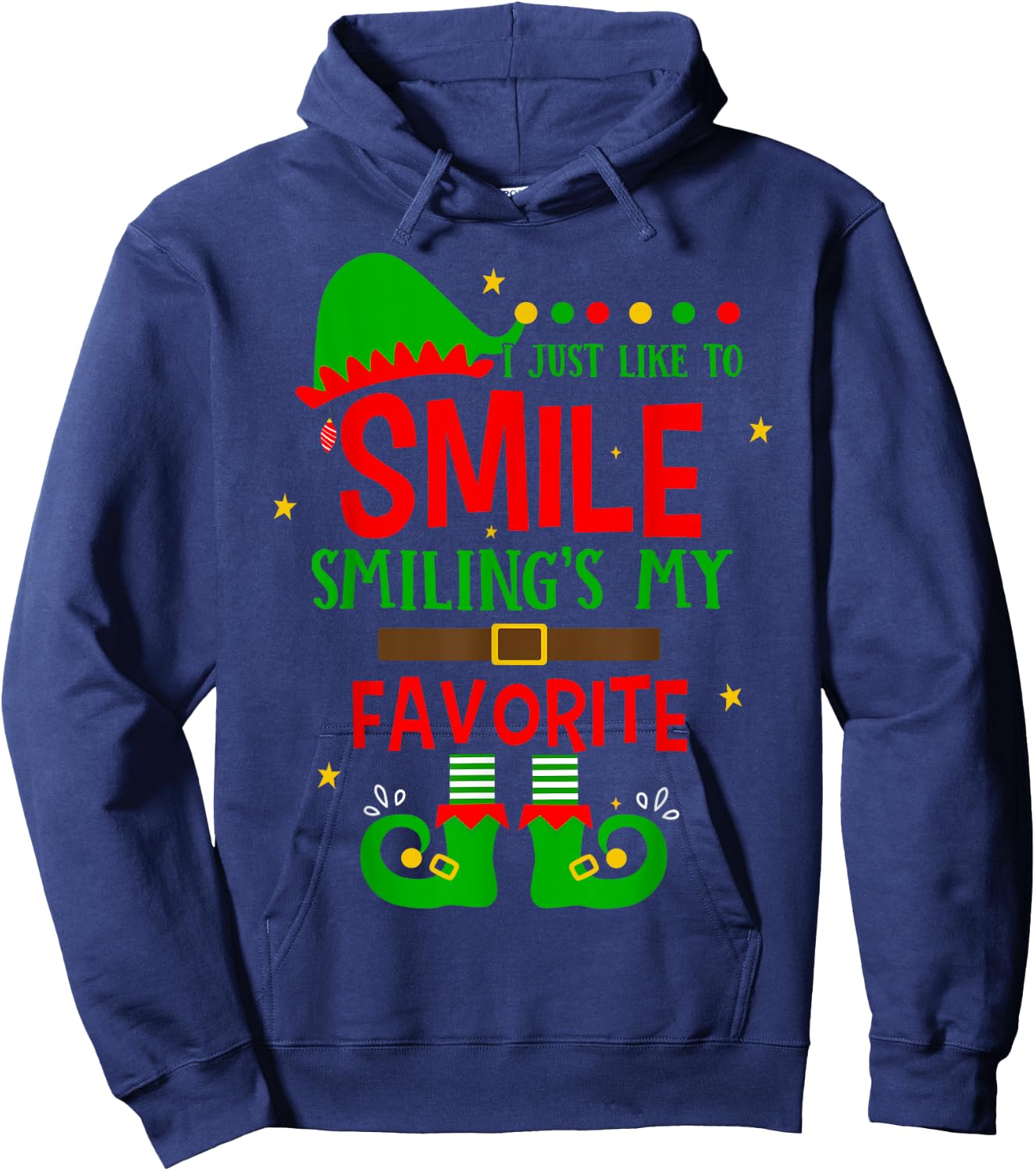 Smiling Is My Favorite Cute Christmas Elf Matching Family Hoodie - Hoodie | Navy