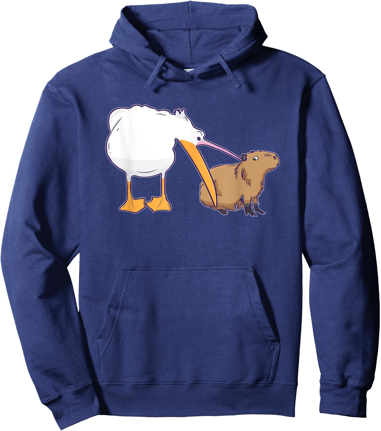 Pelican Tries to Eat Capybara Funny Cute Kawaii Meme Hoodie - Hoodie | Navy