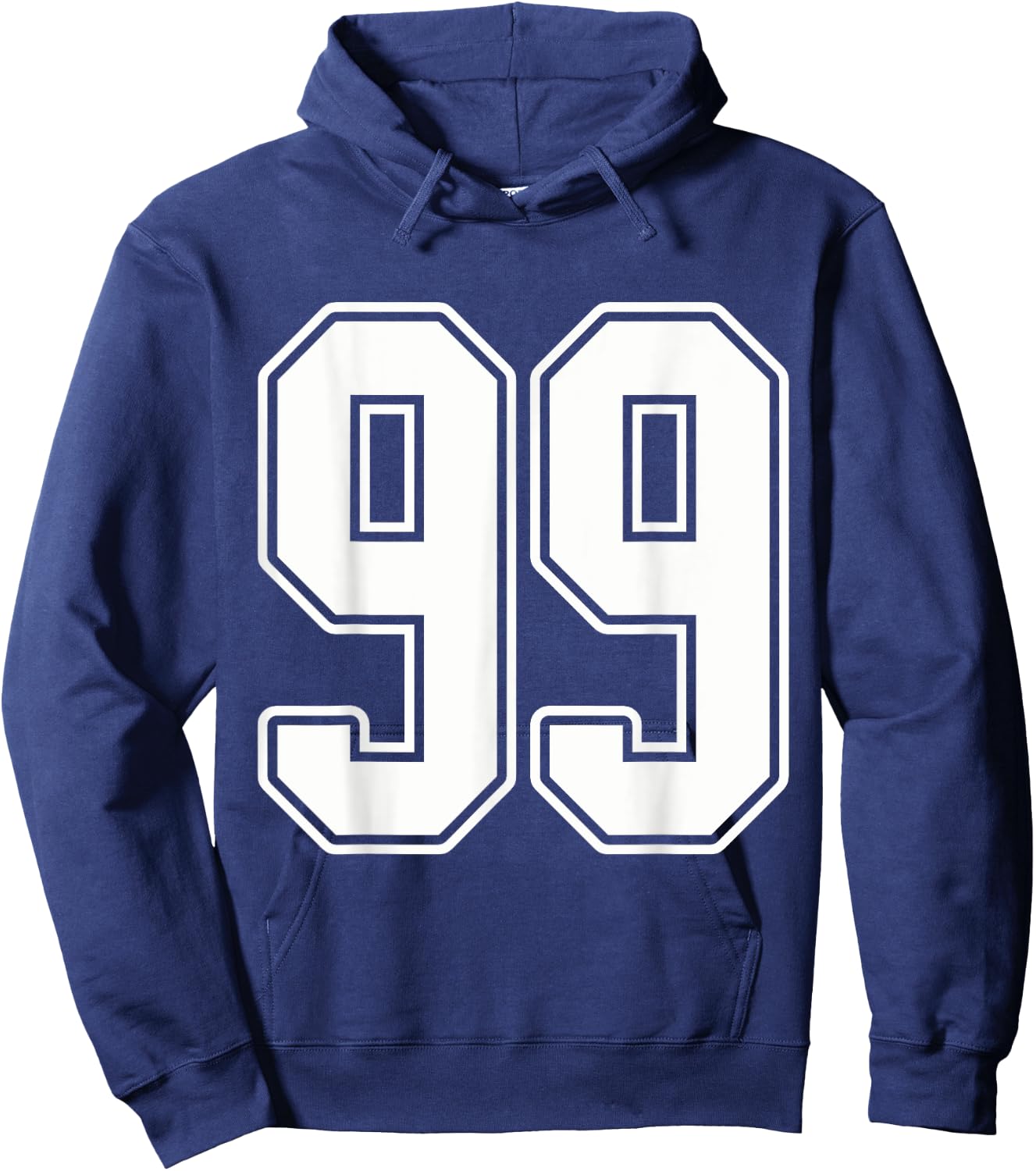 #99 White Outline Number 99 Sports Fan Jersey Style Hoodie - Hoodie | Navy