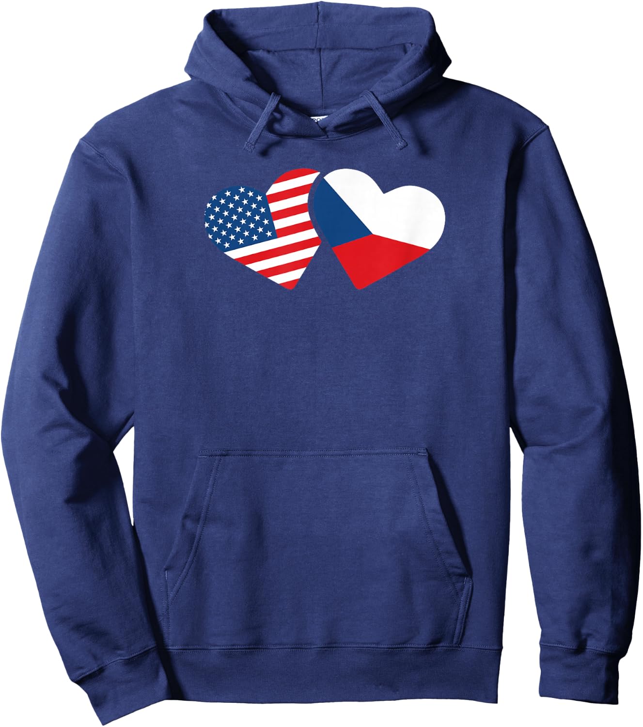 Czech Republic USA Flag T Shirt Heart Czech Americans Love Hoodie - Hoodie | Navy
