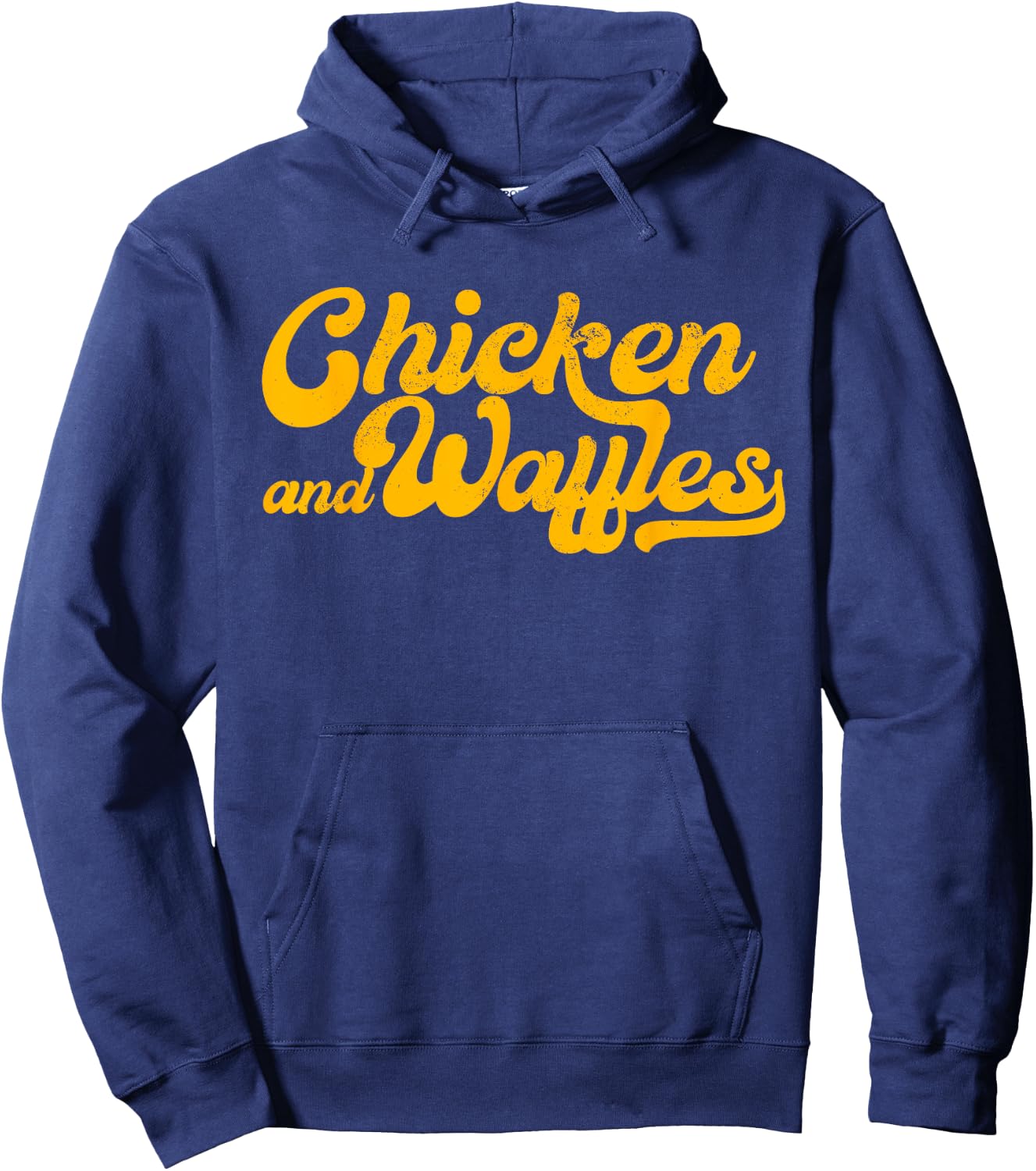 Chicken & Waffles, Funny Retro Baseball Style Foodie Hoodie - Hoodie | Navy