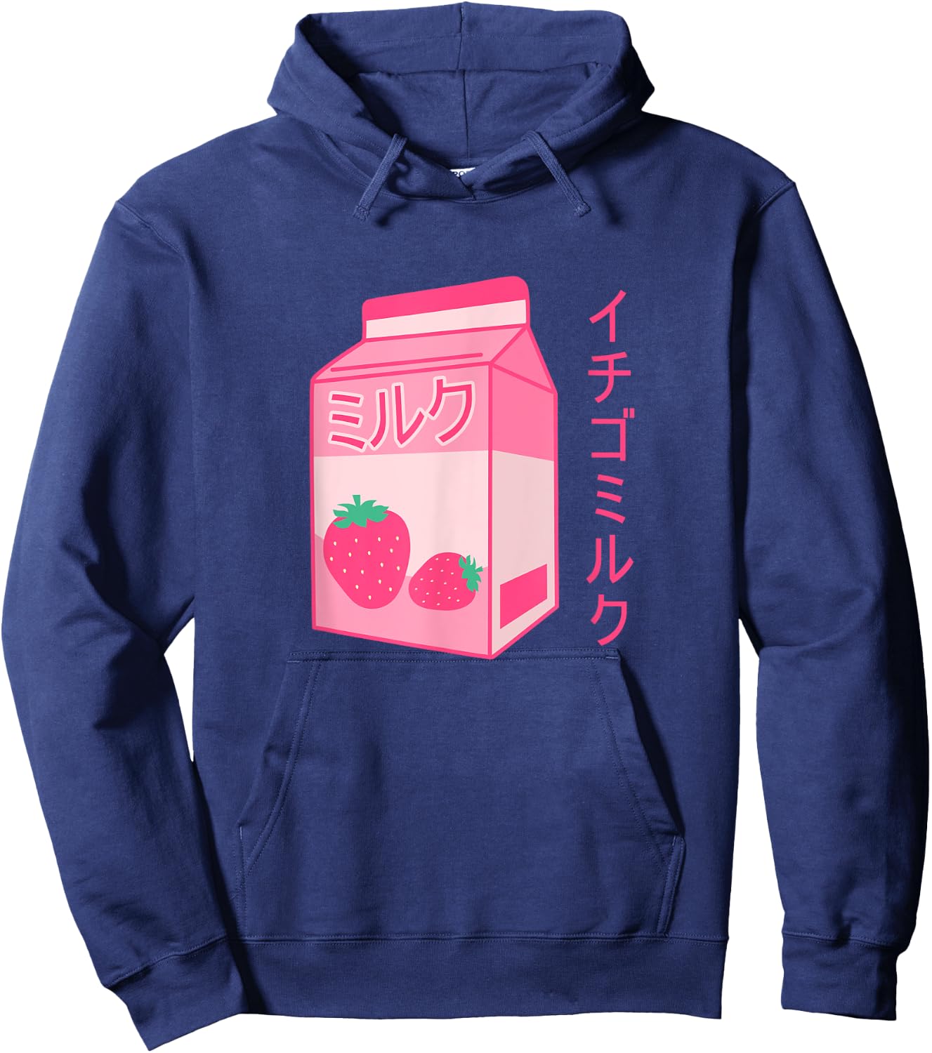 Pink Strawberry Milk Japanese Kawaii Retro 90s Anime Hoodie - Hoodie | Navy
