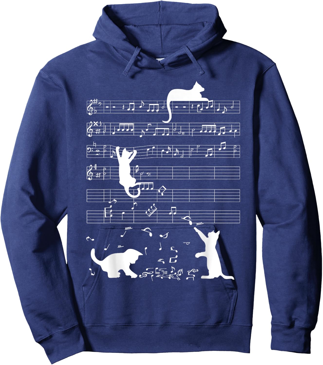 Cute Cat Kitty Playing Music Clef Piano Musician Art Hoodie - Hoodie | Navy