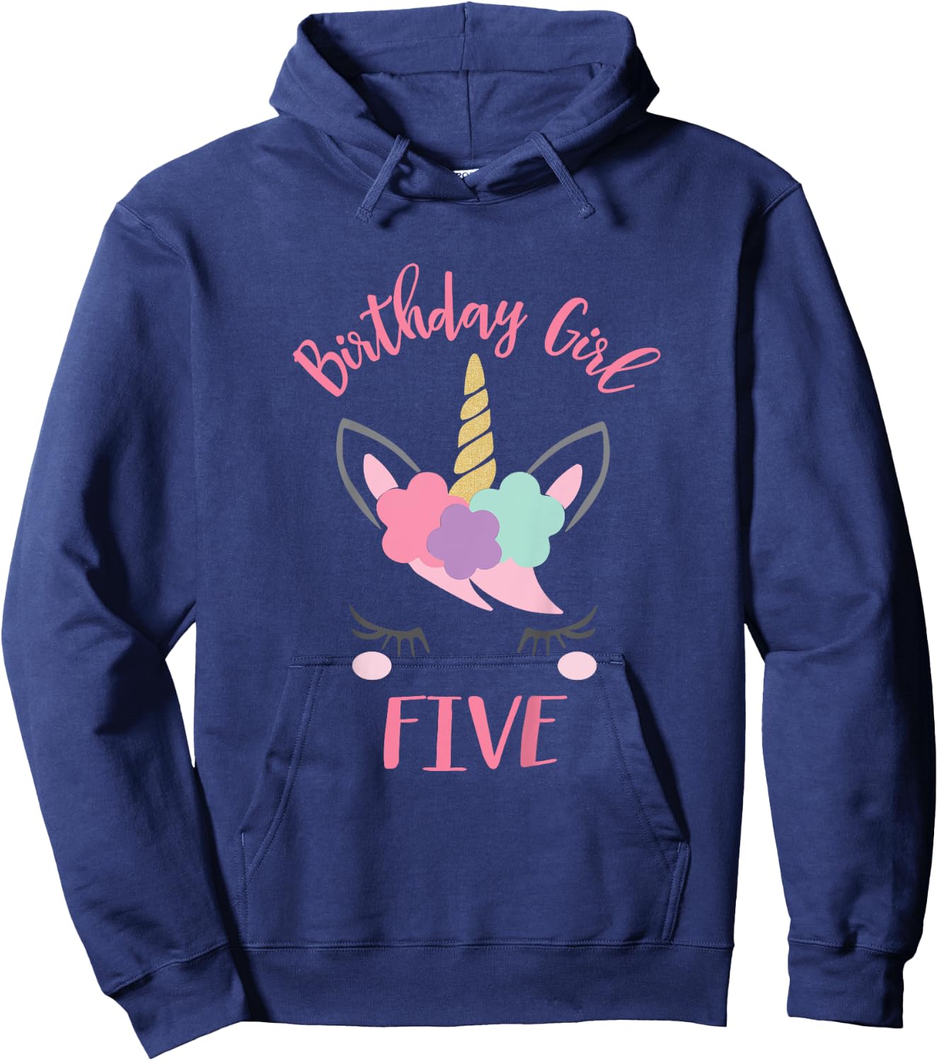 5th Birthday Shirt Girl Unicorn Fifth Birthday Outfit Hoodie - Hoodie | Navy