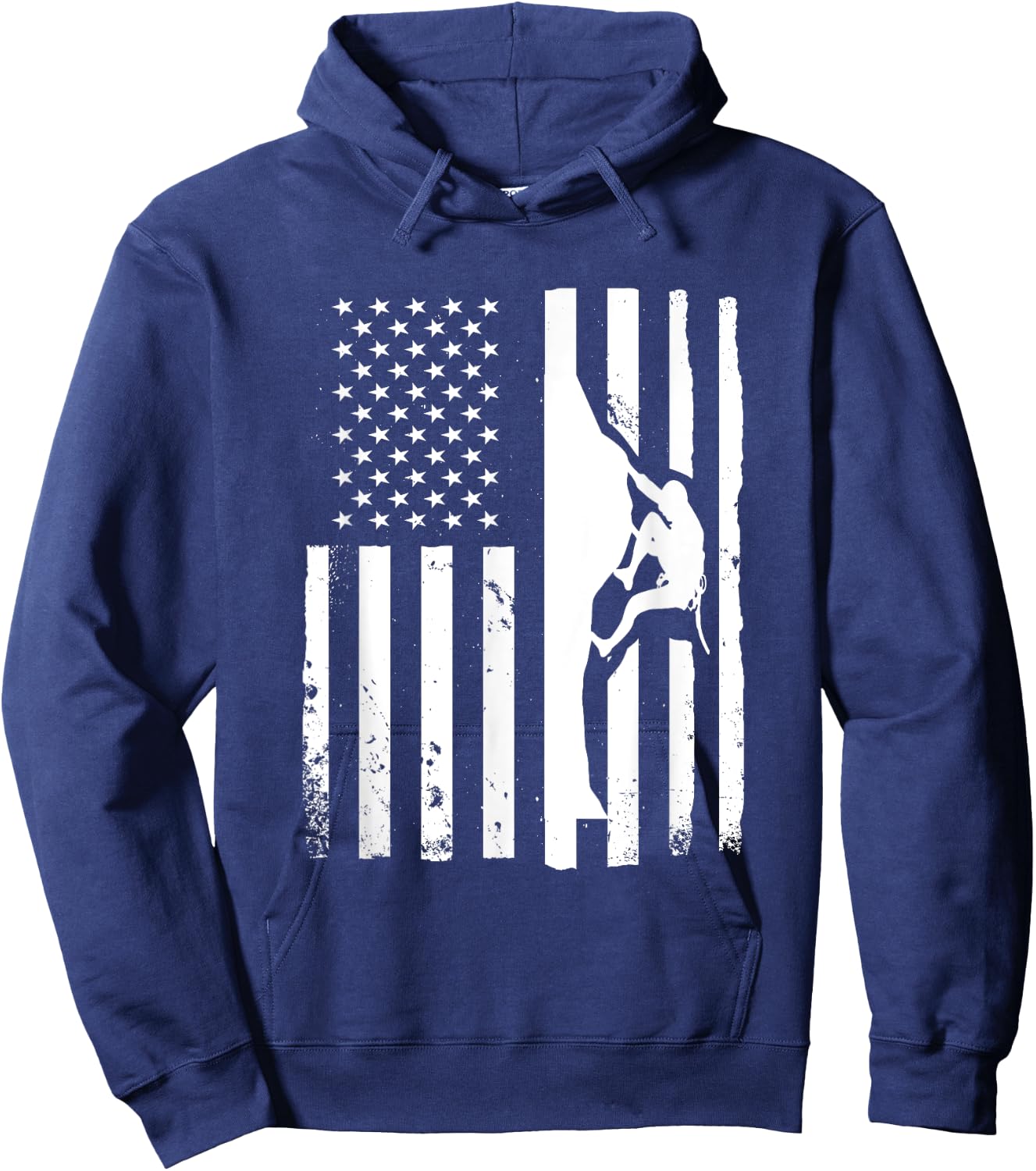 USA Flag Graphic Rock Climber Bouldering Mountaineering Hoodie - Hoodie | Navy