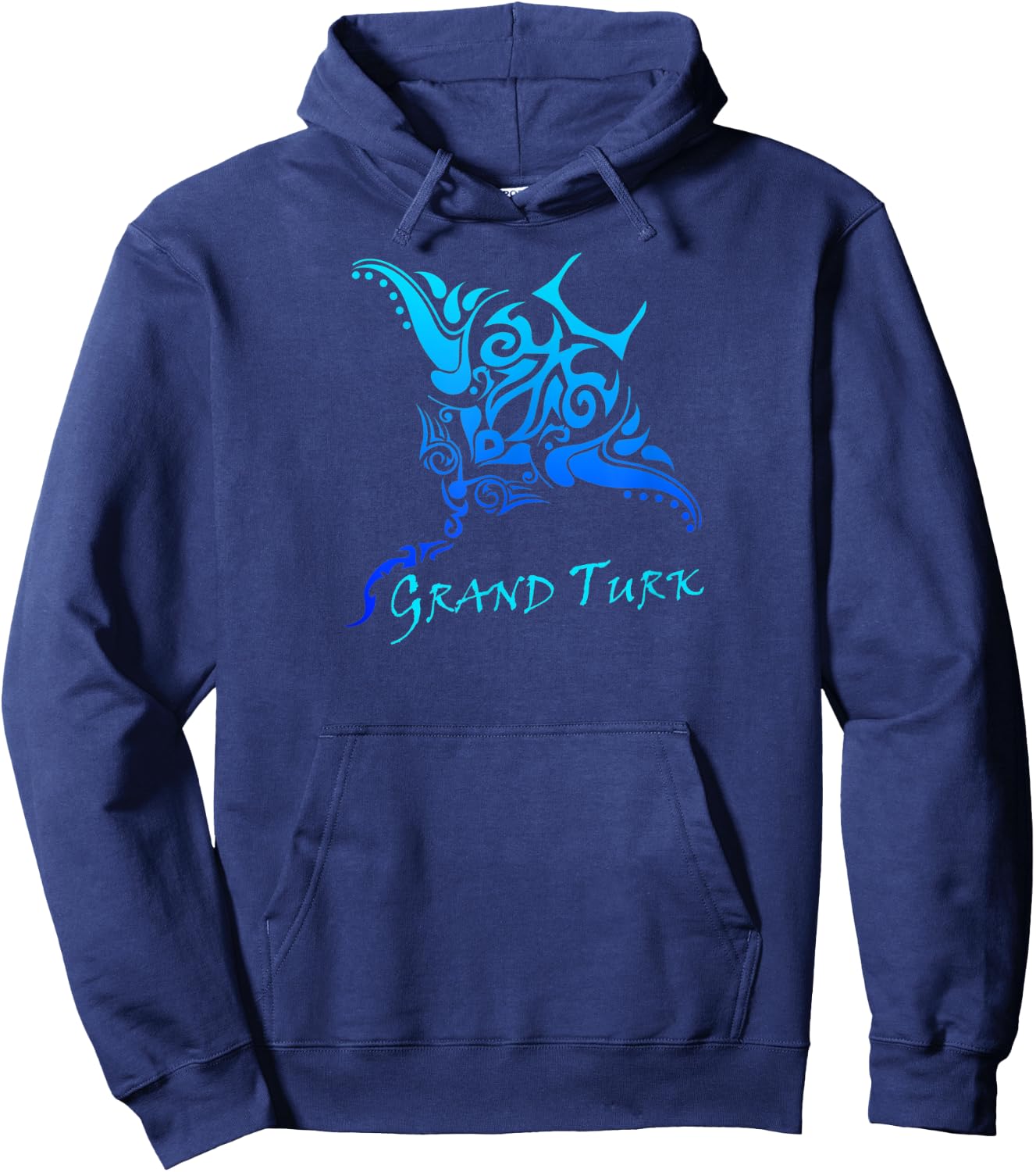 Grand Turk, Turks & Caicos Vintage Tribal Manta Ray Vacation Hoodie - Hoodie | Navy