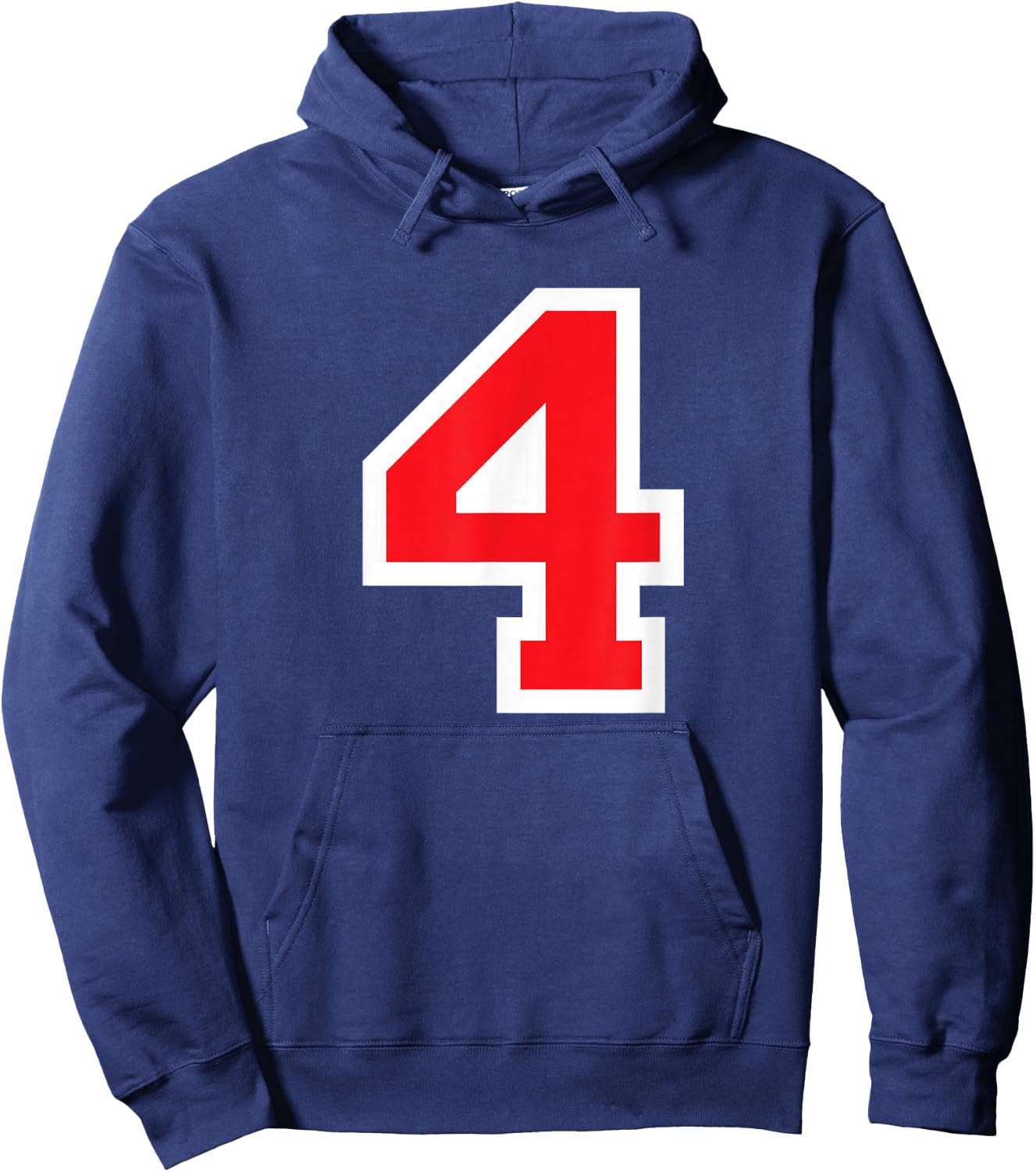 Jersey Uniform Number #4 Red Team Block Lettering, 4th Place Hoodie - Hoodie | Navy