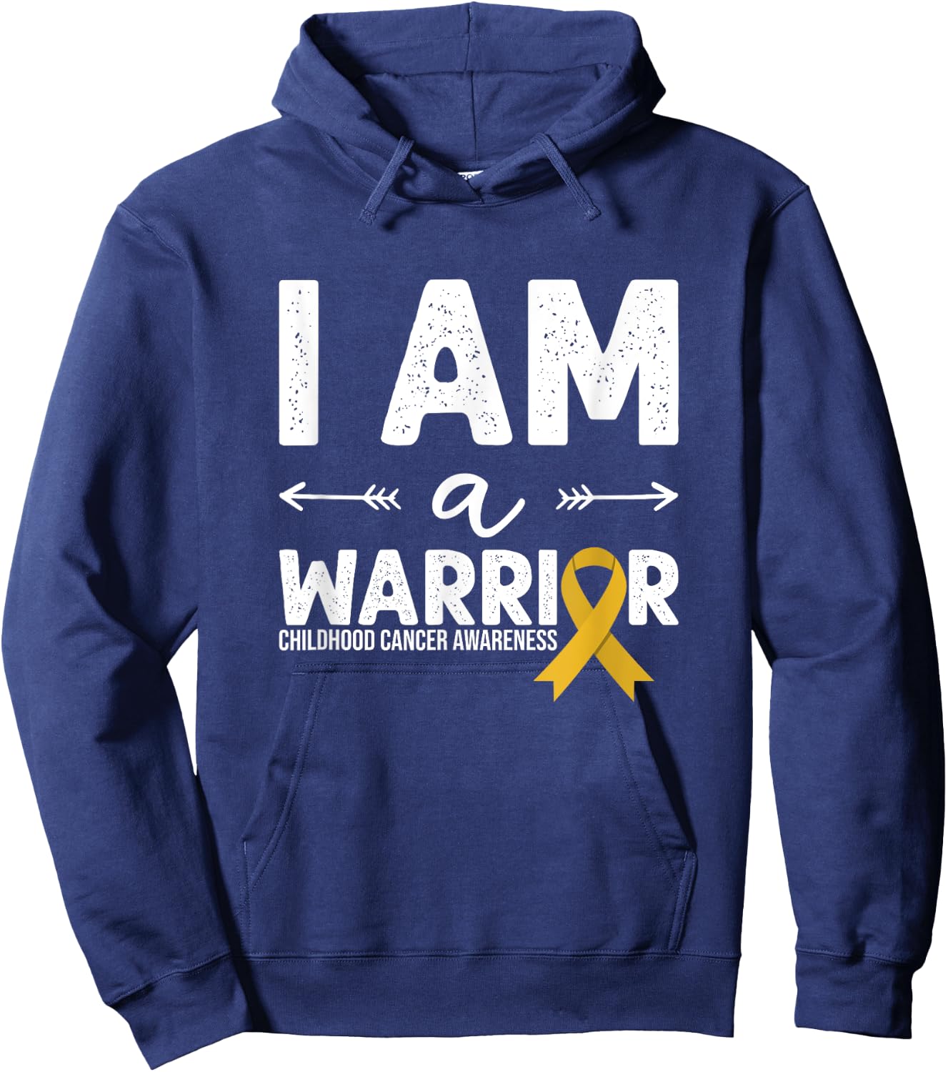 I Am A Warrior - Golden Ribbon Childhood Cancer Awareness Hoodie - Hoodie | Navy
