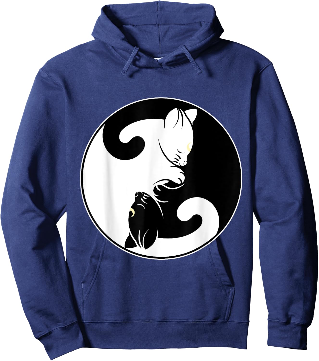 Kawaii Yin Yang Black Cat and Moon Crescent Head Cartoon Cat Kawaii Yin Yang Cat Moon Crescent Hoodie - Hoodie | Navy
