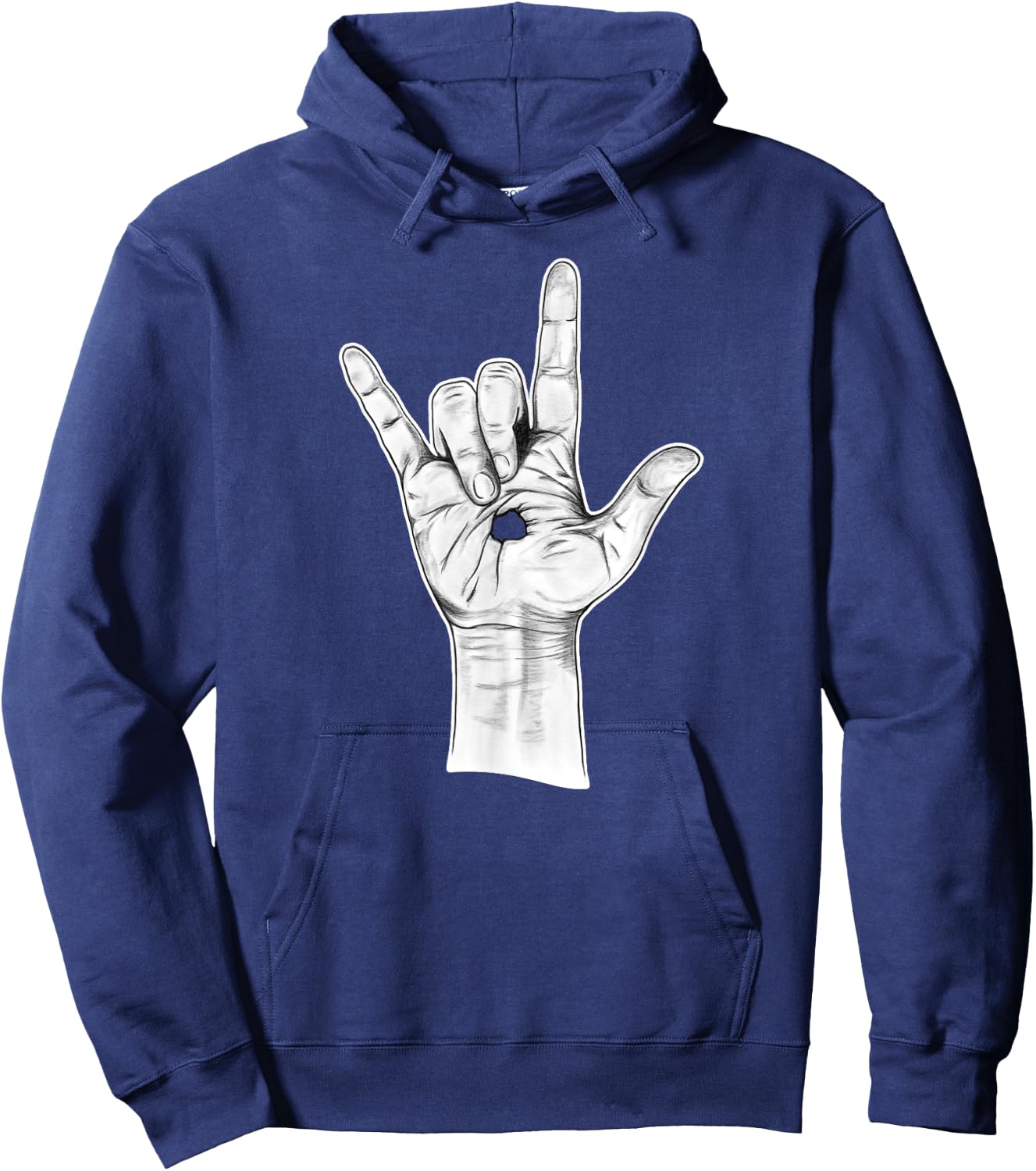 I Love You ASL Hand Sign - Hand Drawn Novelty Jesus Hoodie - Hoodie | Navy