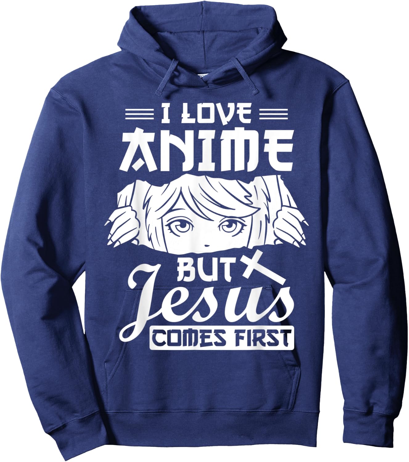 Anime Jesus Design - I Love Anime But Jesus Comes First Hoodie - Hoodie | Navy